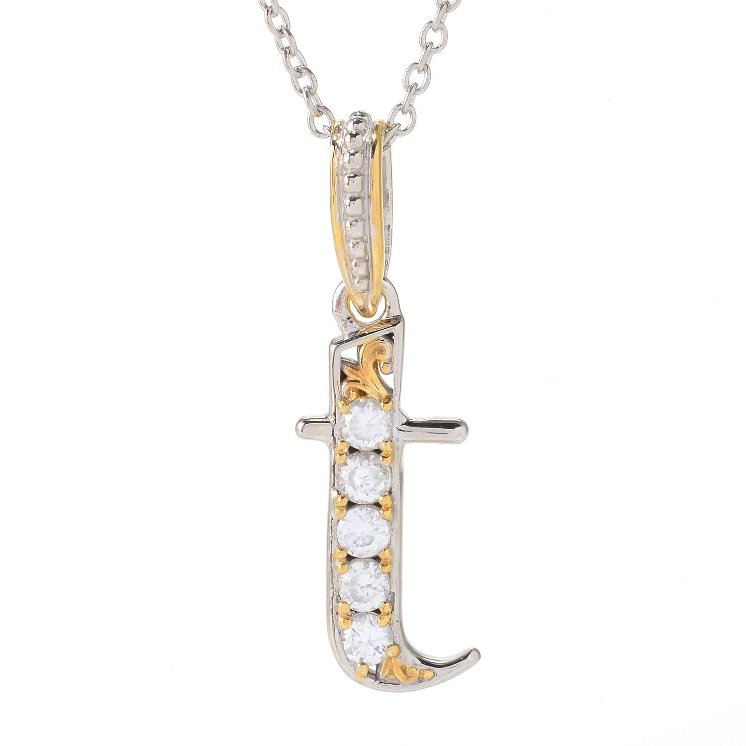 Gems en Vogue White Zircon 5-Stone Initial Pendant