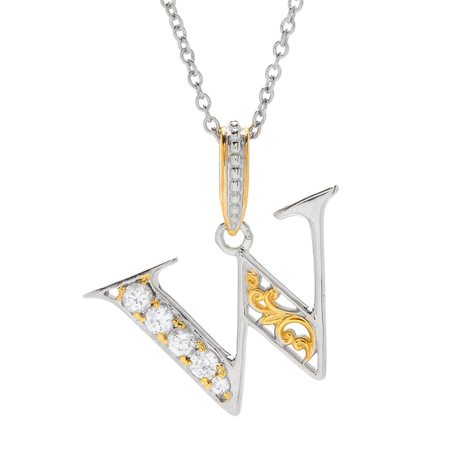 Gems en Vogue White Zircon 5-Stone Initial Pendant