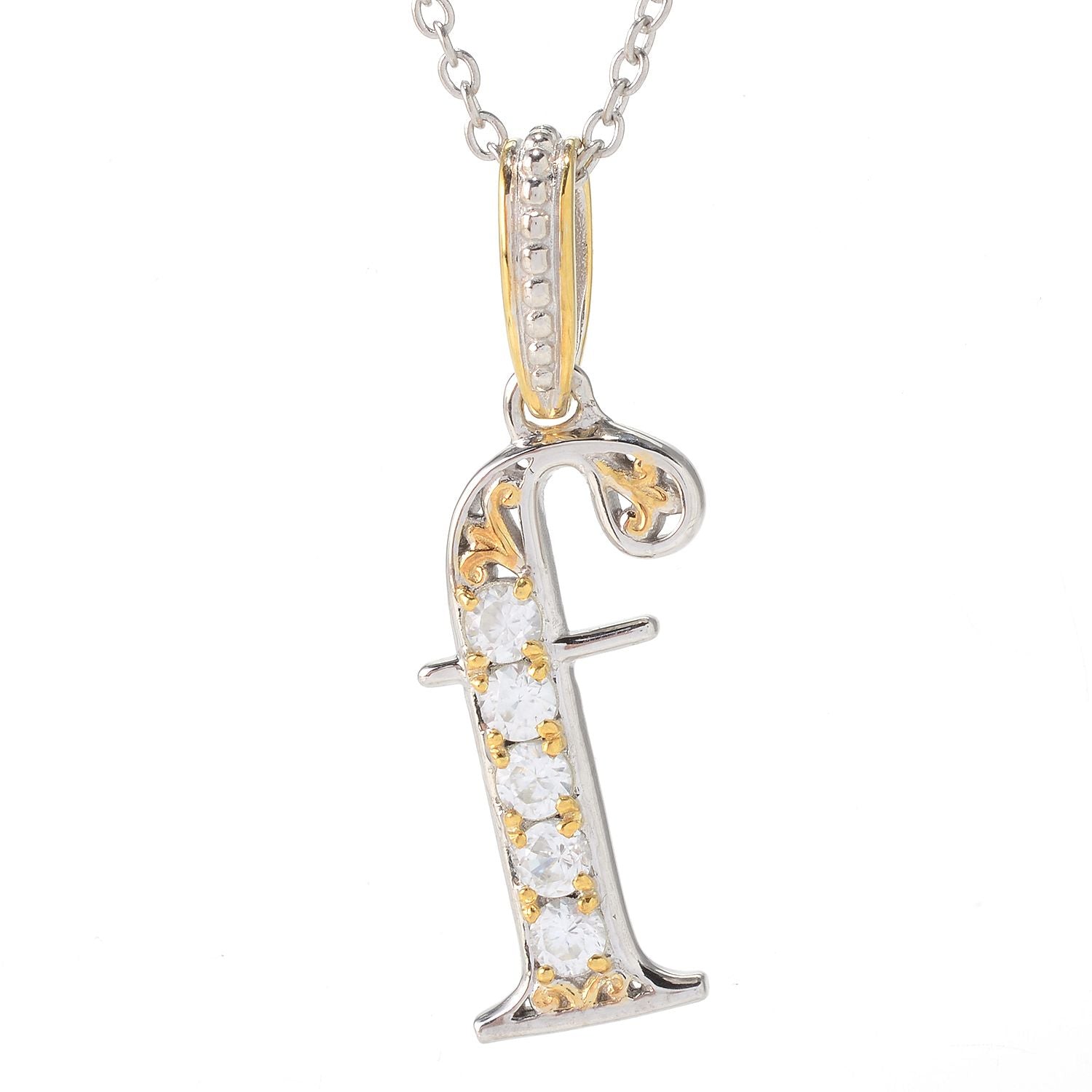 Gems en Vogue White Zircon 5-Stone Initial Pendant