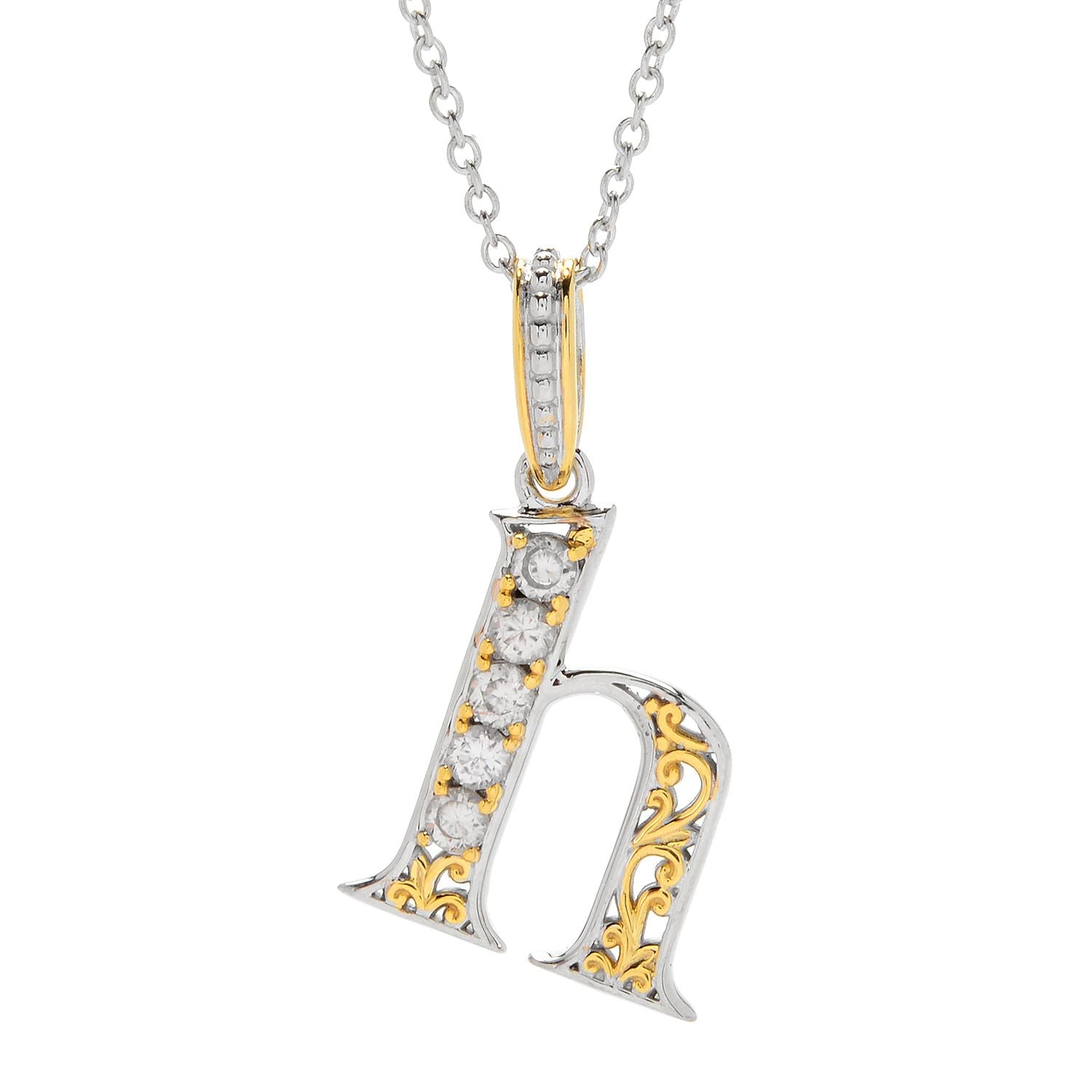 Gems en Vogue White Zircon 5-Stone Initial Pendant