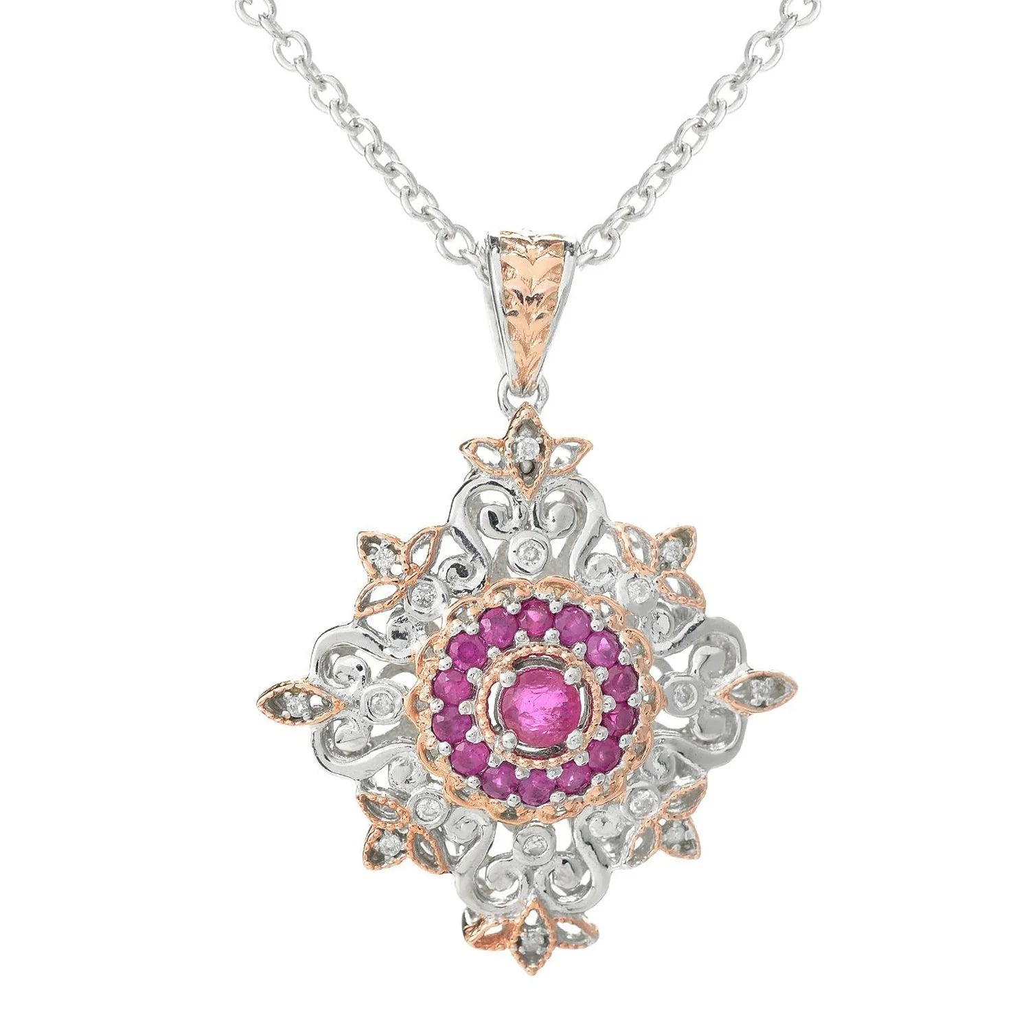 Gems en Vogue Precious Gemstone & Diamond Halo Pendant