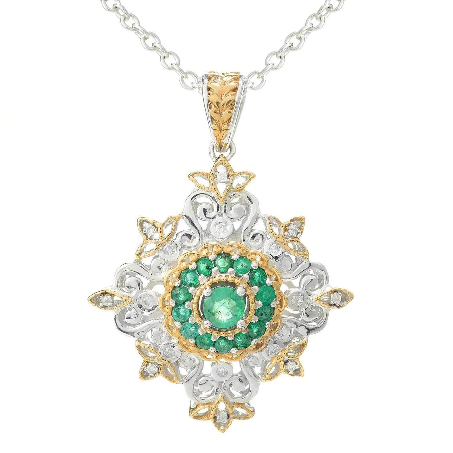 Gems en Vogue Precious Gemstone & Diamond Halo Pendant