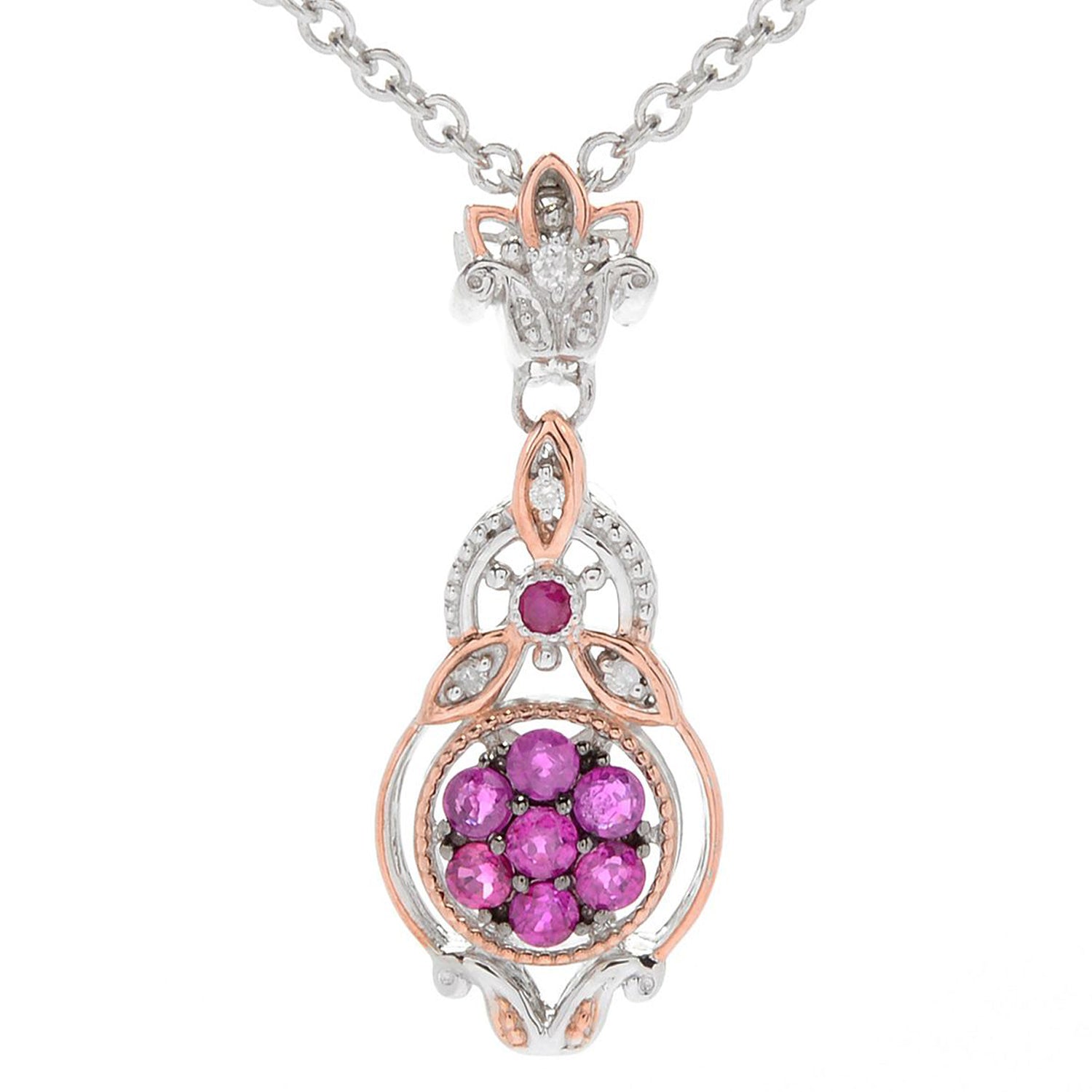 Gems en Vogue 0.41ctw Ruby & Diamond Cluster Pendant