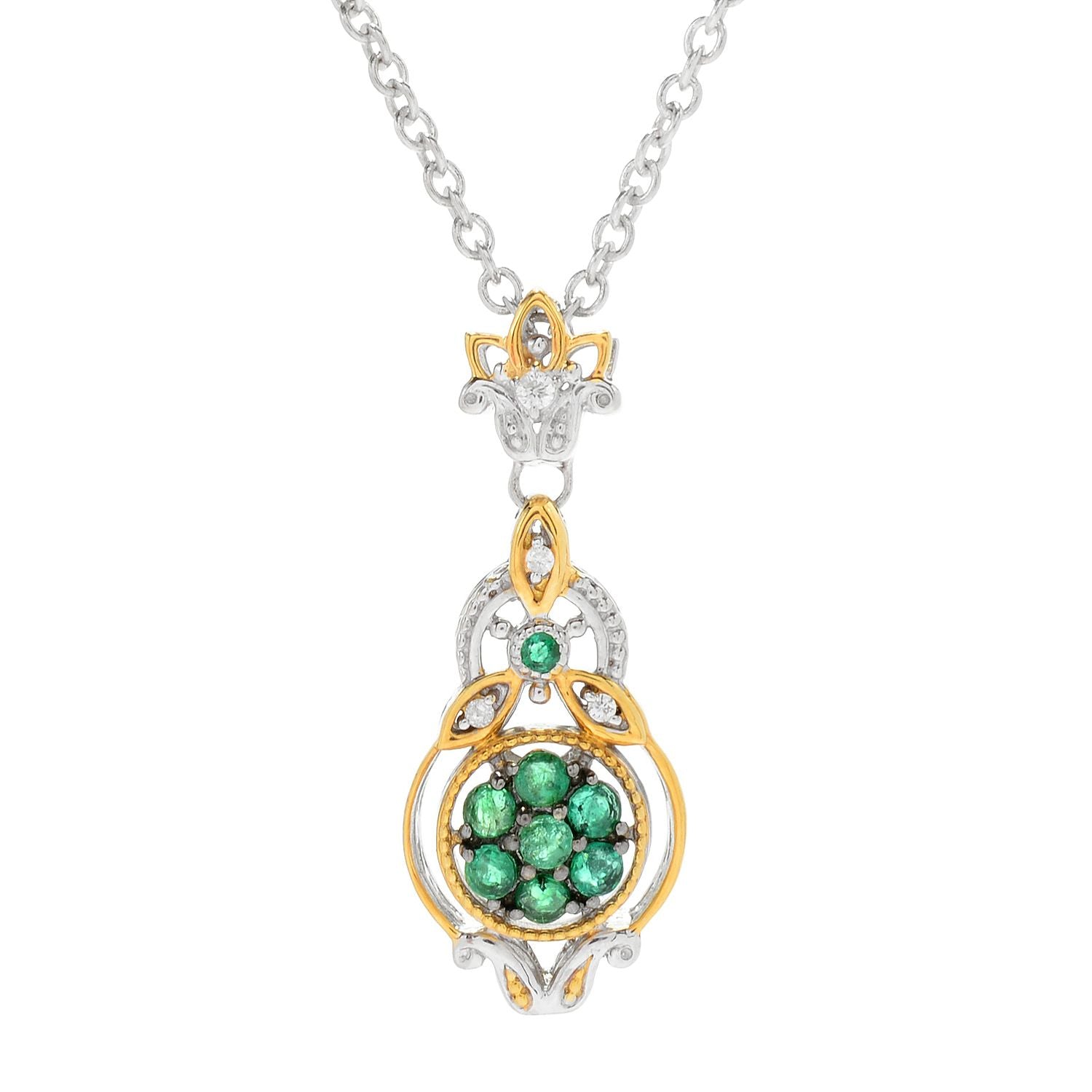 Gems en Vogue 0.41ctw Emerald & Diamond Cluster Pendant