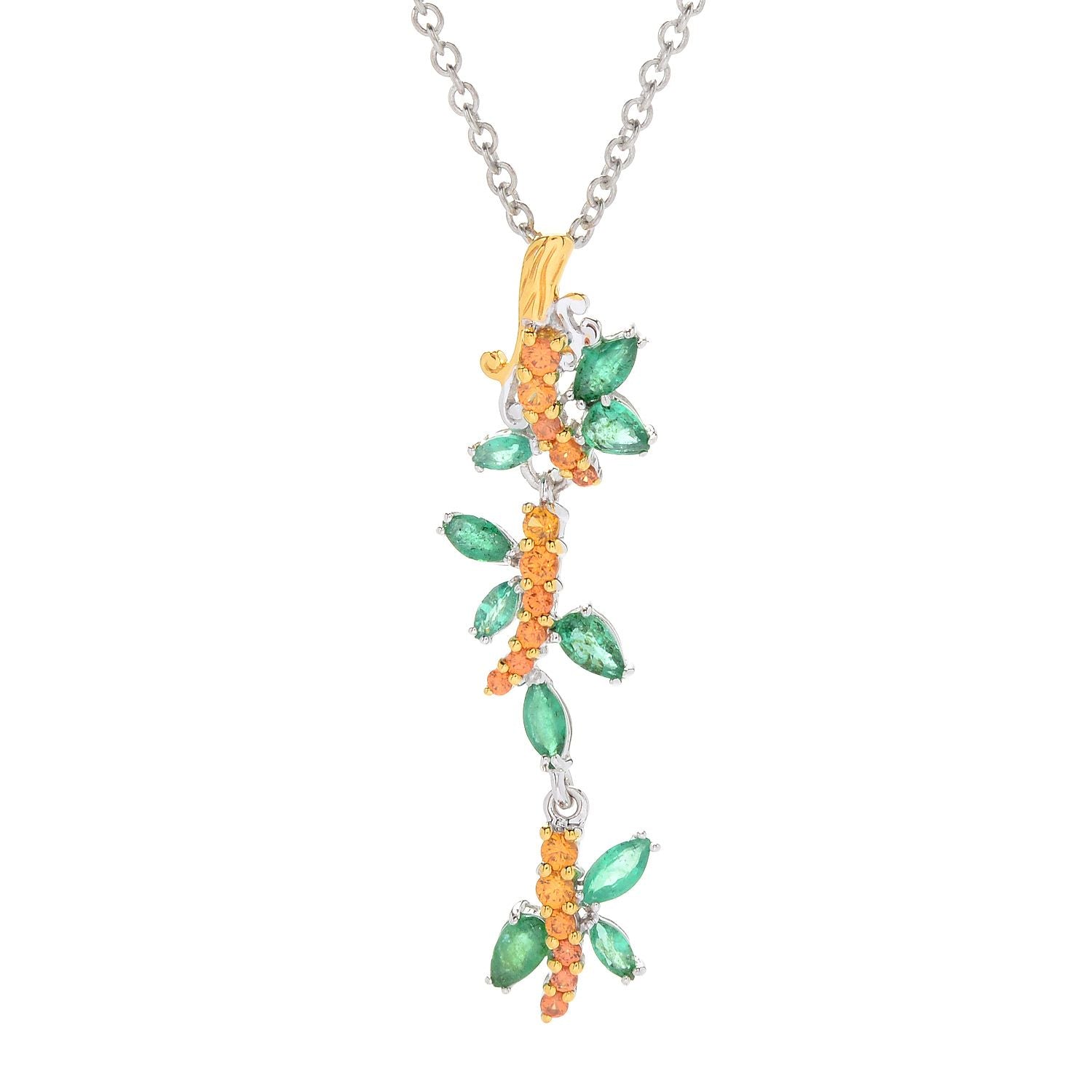 Gems en Vogue 1.93ctw Emerald & Orange Sapphire Bamboo Pendant