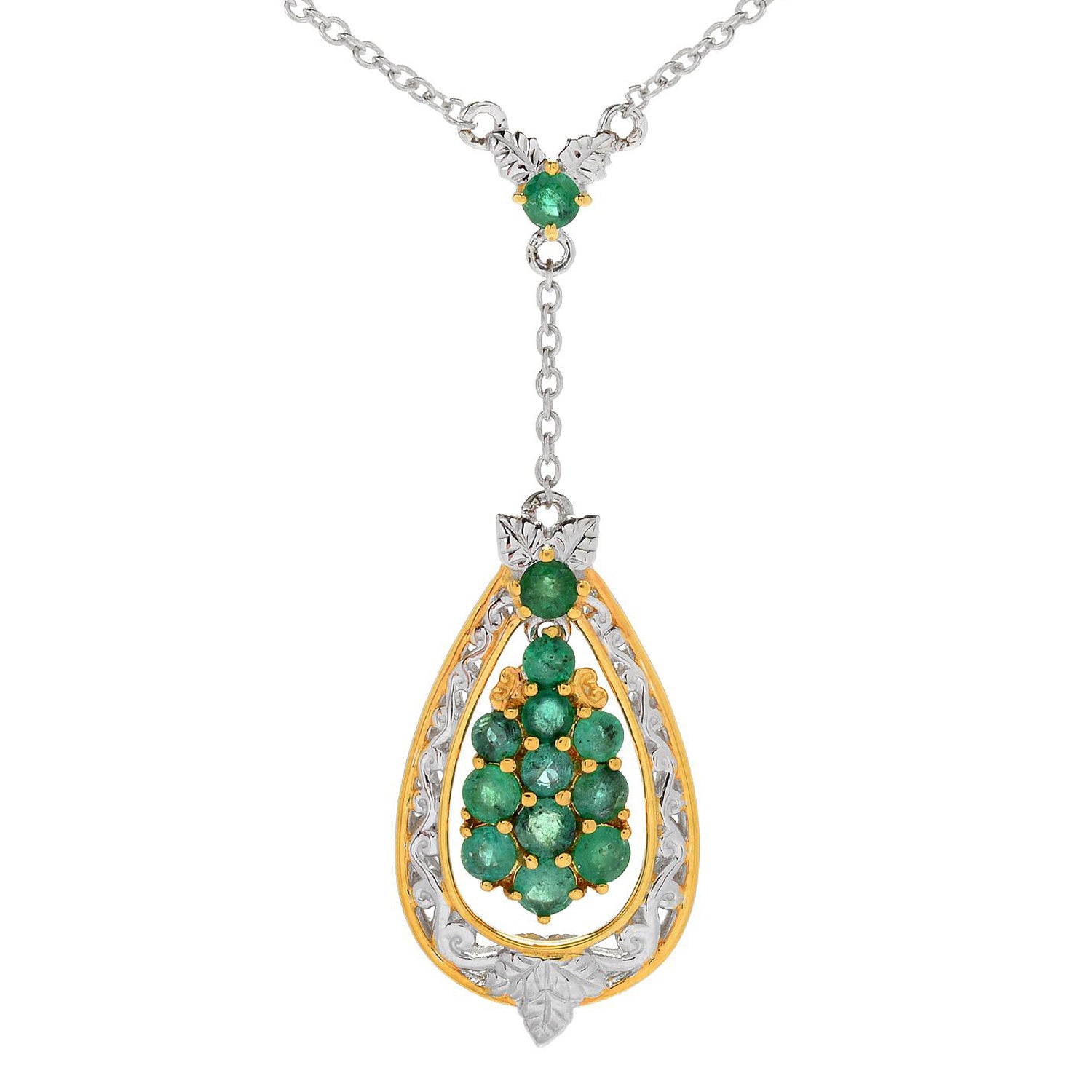 Gems en Vogue 1.58ctw Emerald Cluster Pendant