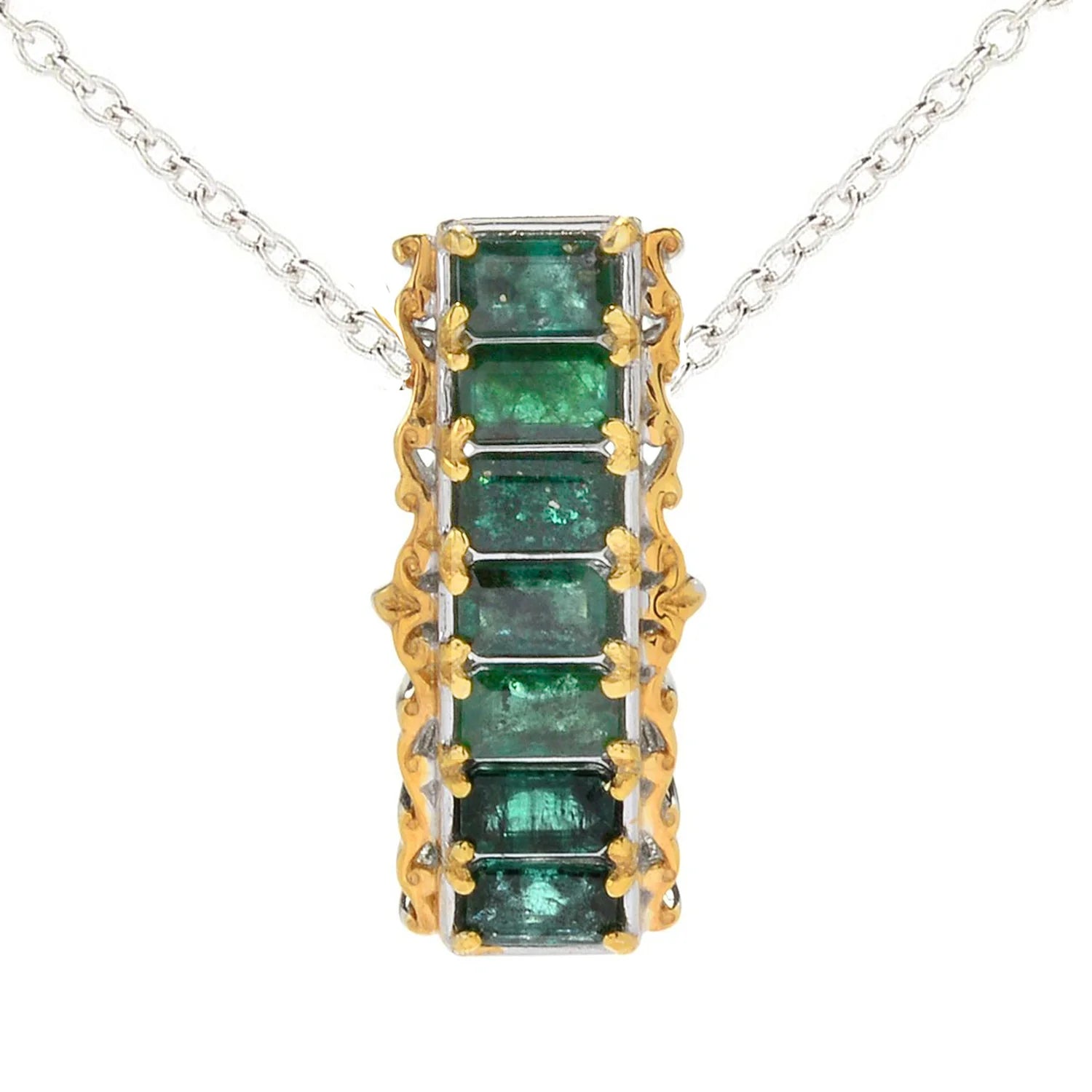 Gems en Vogue 2.10ctw Emerald Seven Stone Pendant