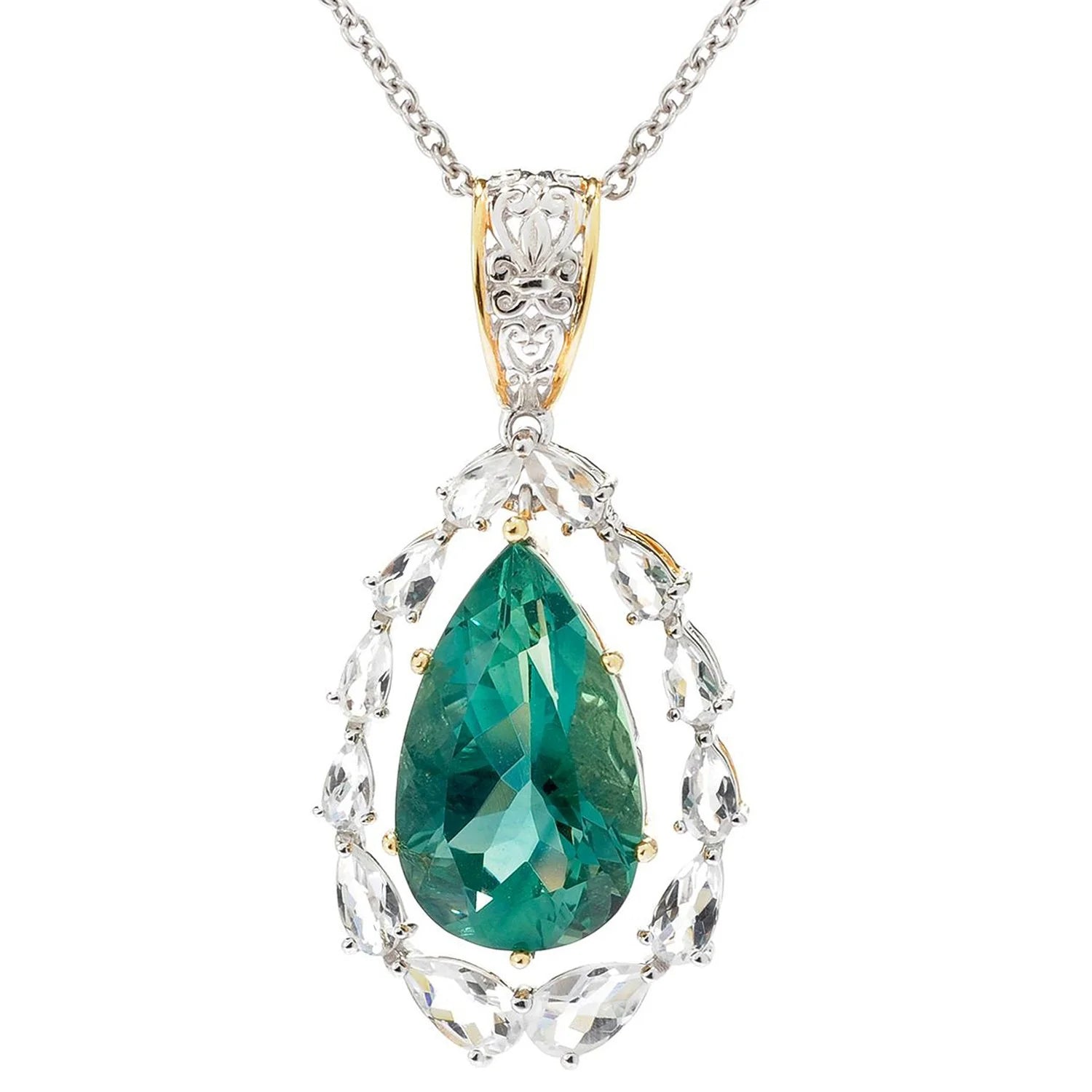 Gems en Vogue 16.25ctw Fluorite & White Quartz Teardrop Halo Pendant