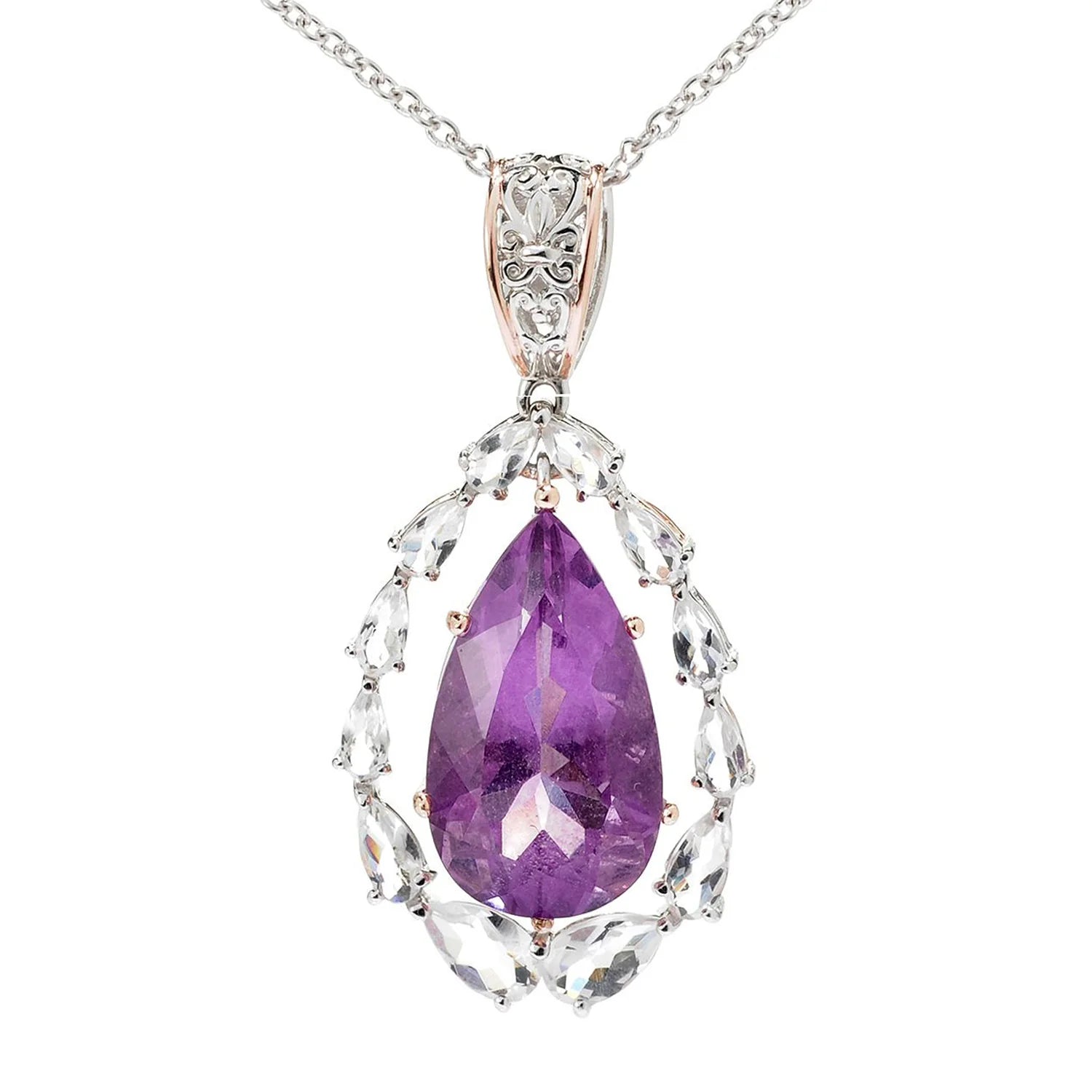 Gems en Vogue 16.25ctw Fluorite & White Quartz Teardrop Halo Pendant