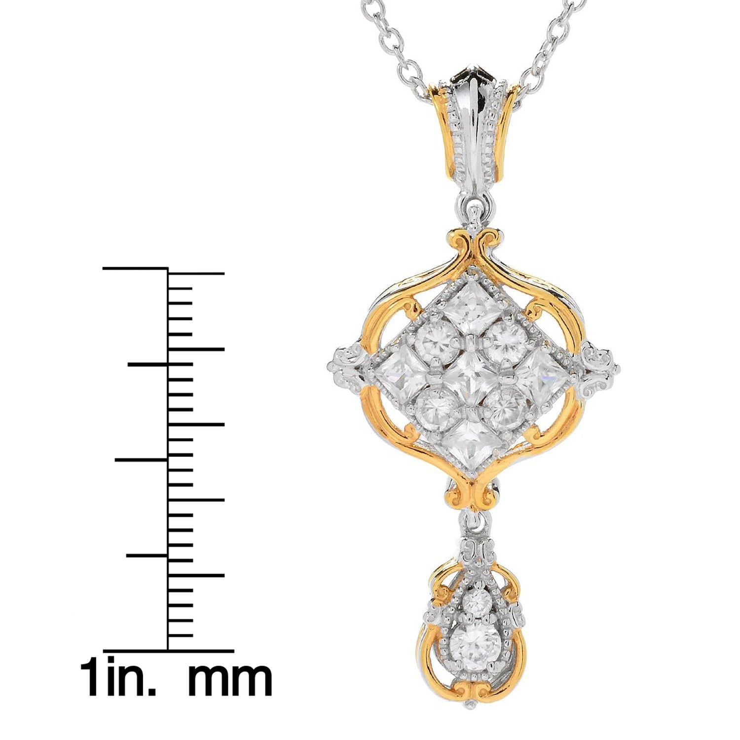 Gems en Vogue 2.24ctw Princess Cut White Zircon Cluster Pendant