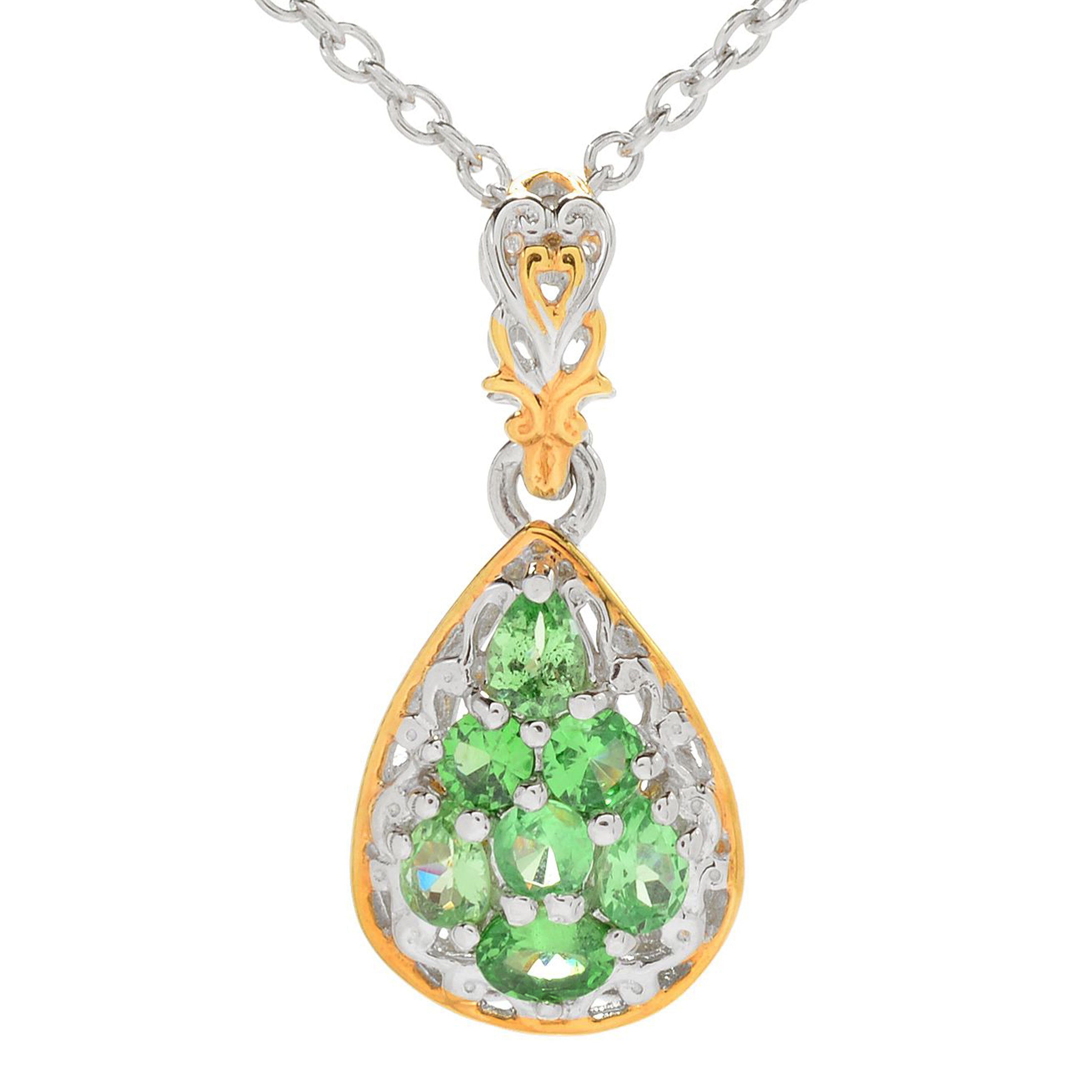 Gems en Vogue 0.99ctw Mint Tsavorite Garnet Cluster Pendant