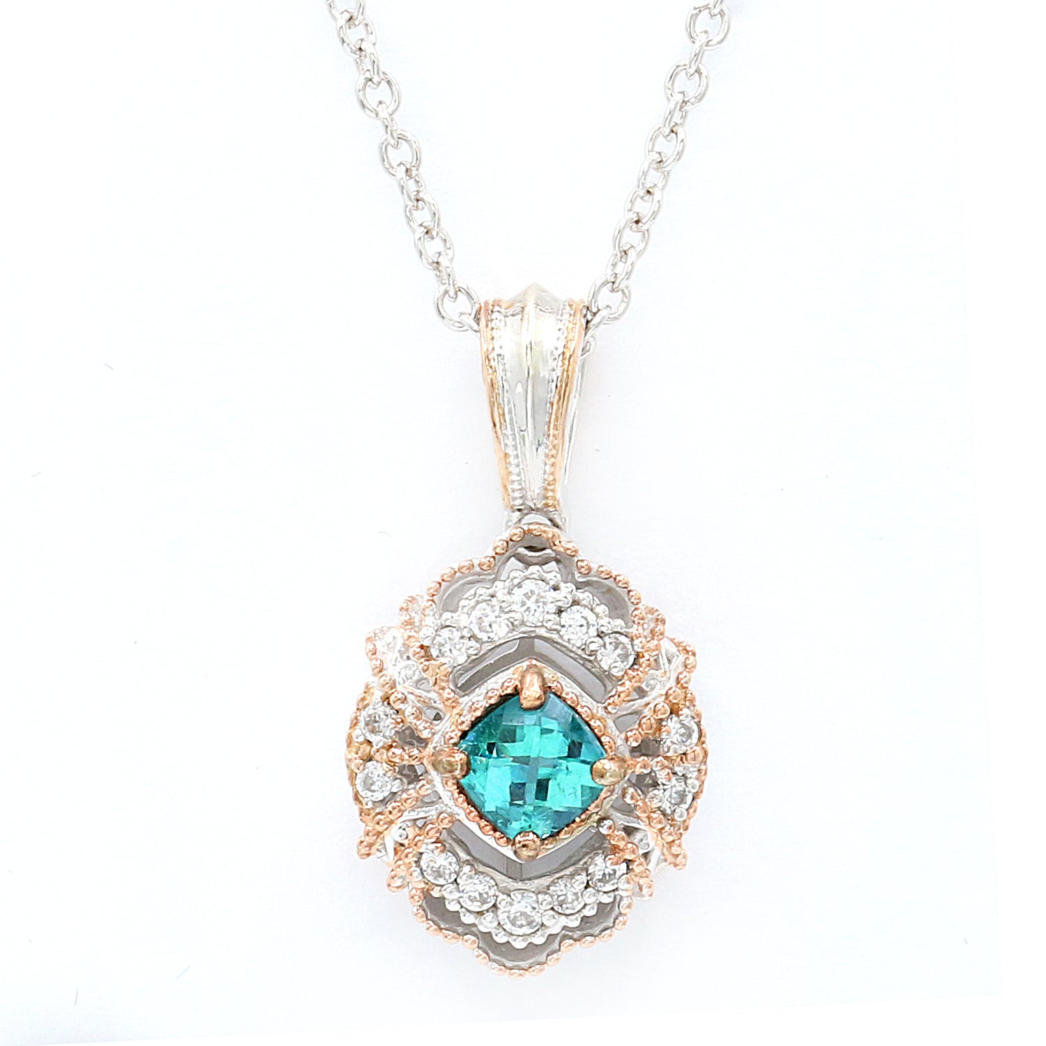 Gems en Vogue 0.90ctw Teal Topaz & White Zircon Pendant