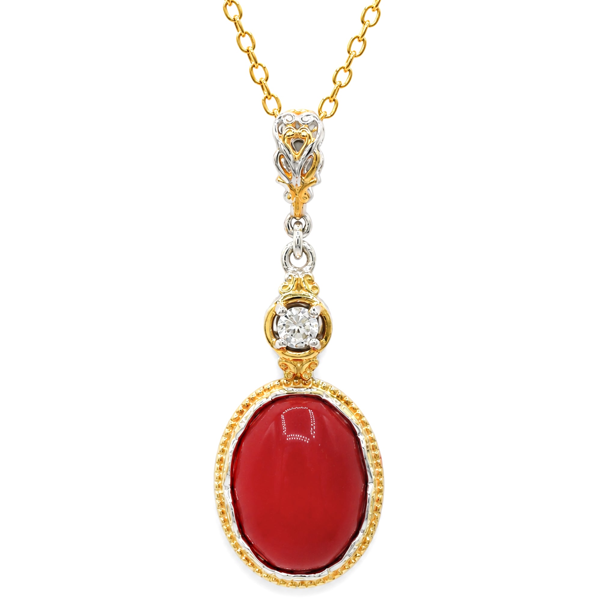 Gems en Vogue 24K Palladium Silver Red Coral & White Zircon Pendant