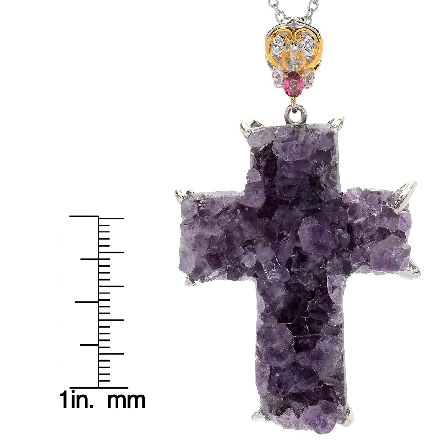 Gems en Vogue Amethyst Druzy & Pink Tourmaline Cross Pendant