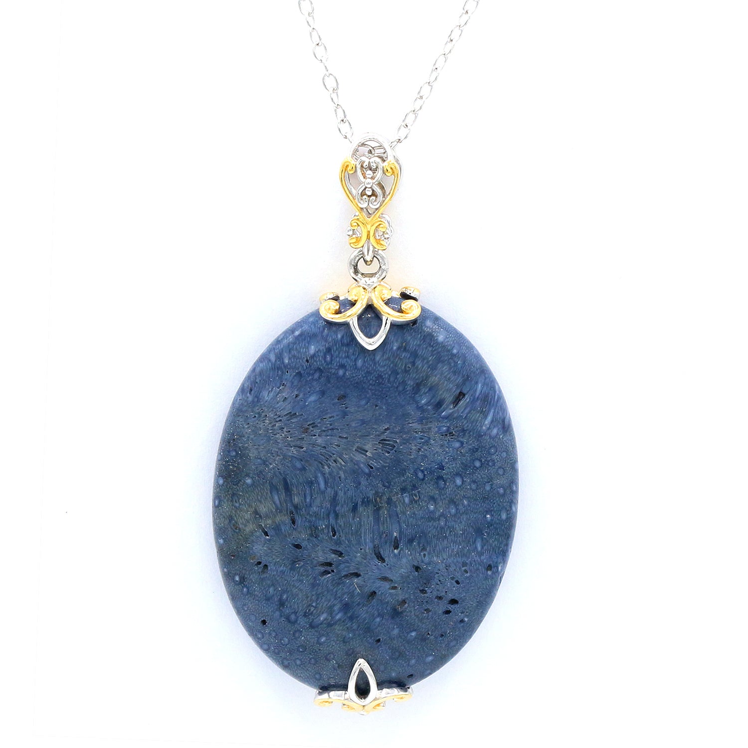 Gems en Vogue Blue Coral Oval Bead Pendant
