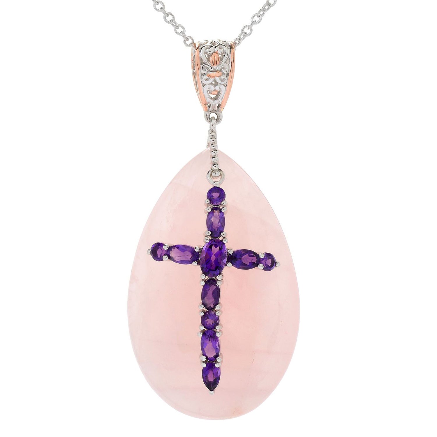 Gems en Vogue Rose Quartz & African Amethyst Cross Pendant