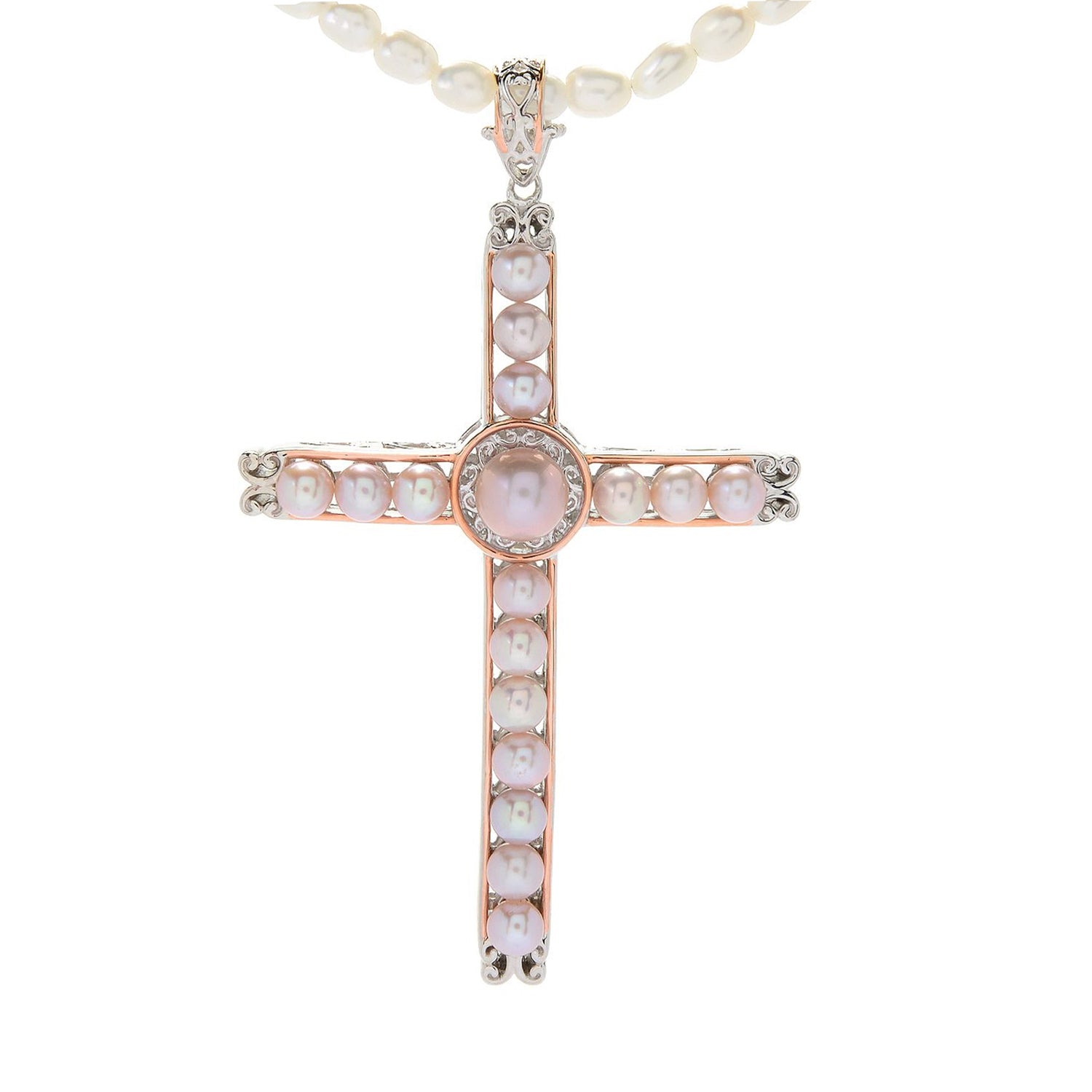 Gems en Vogue Choice of Color Pearl Cross Pendant