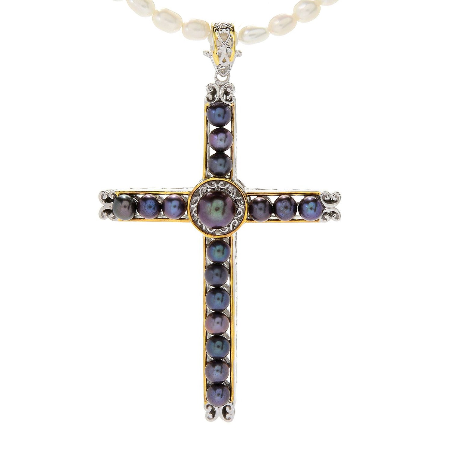 Gems en Vogue Choice of Color Pearl Cross Pendant