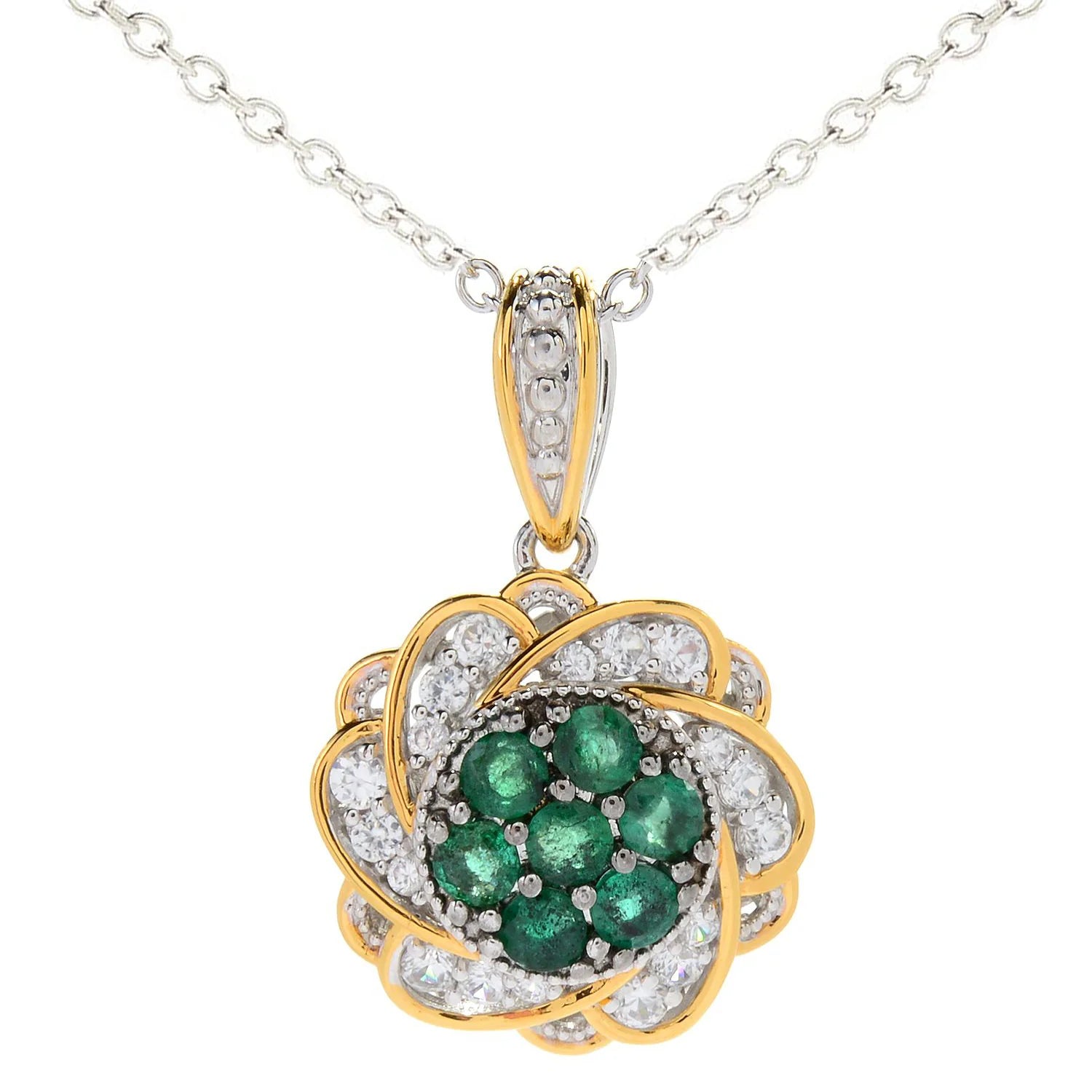 Gems en Vogue 1.72ctw Choice of gemstone & White Zircon Cluster Flower Pendant