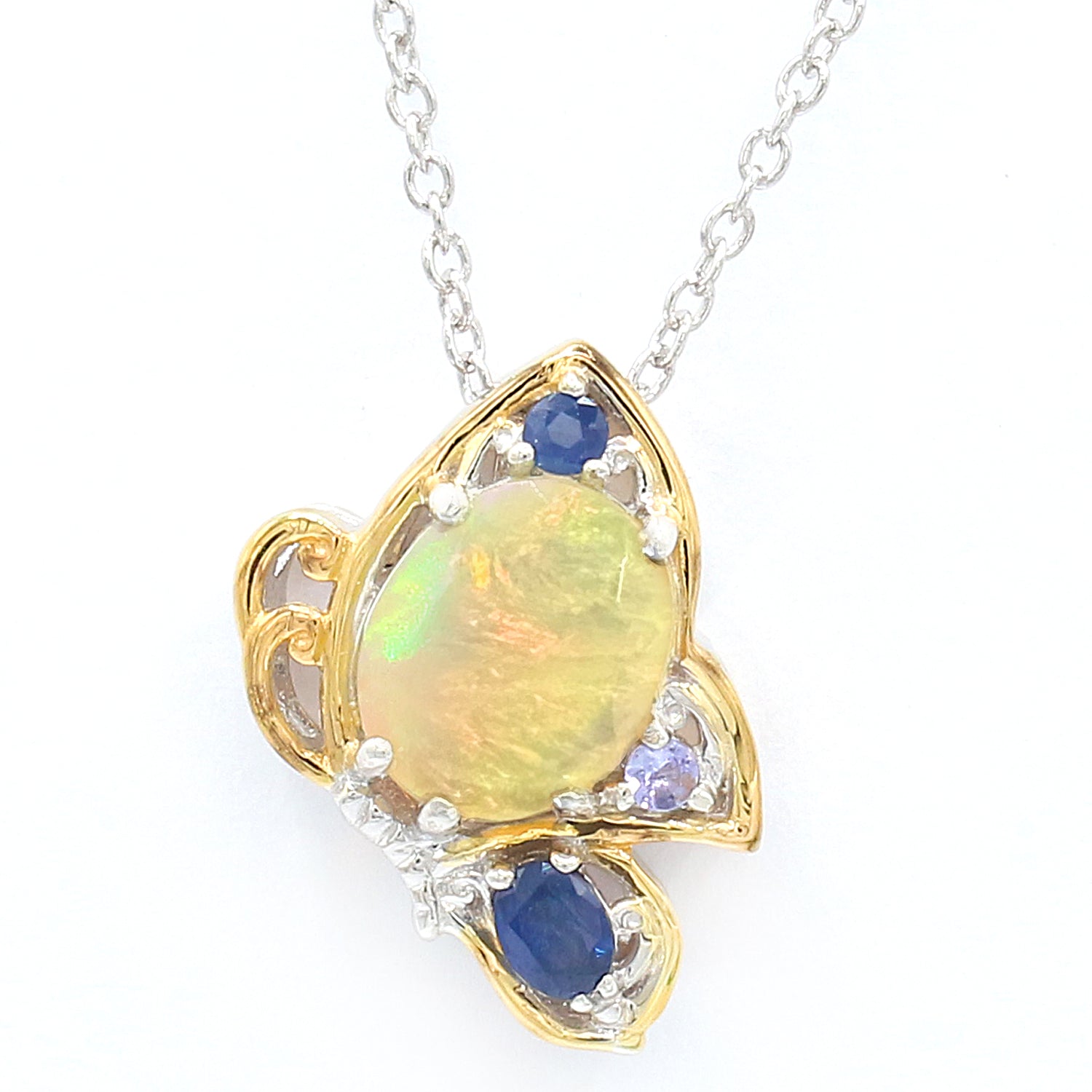 Gems en Vogue 6.40ctw Ethiopian Opal & Multi Gemstones Butterfly Pendant
