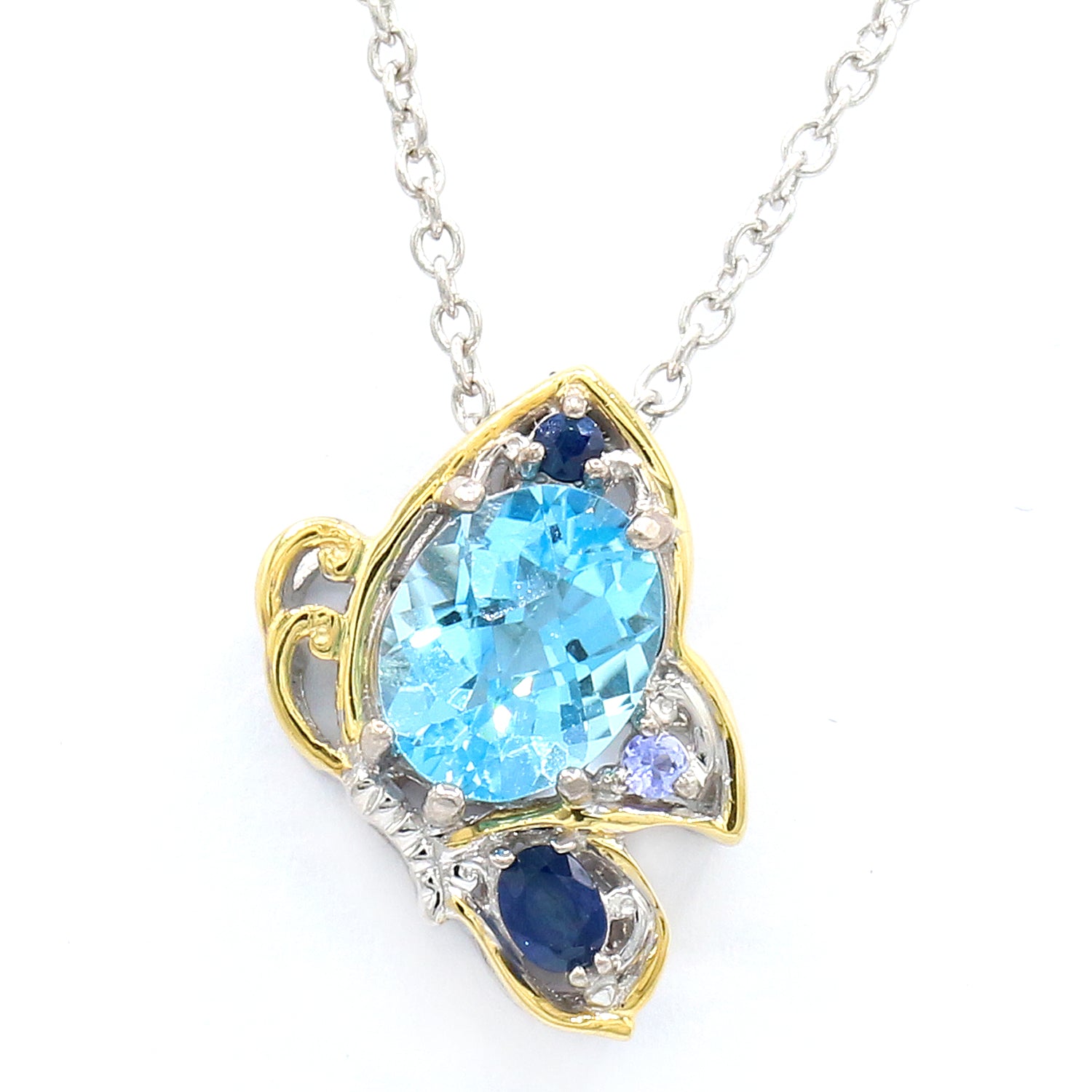 Gems en Vogue 4.07ctw Swiss Blue Topaz & Multi Gemstone Butterfly Pendant