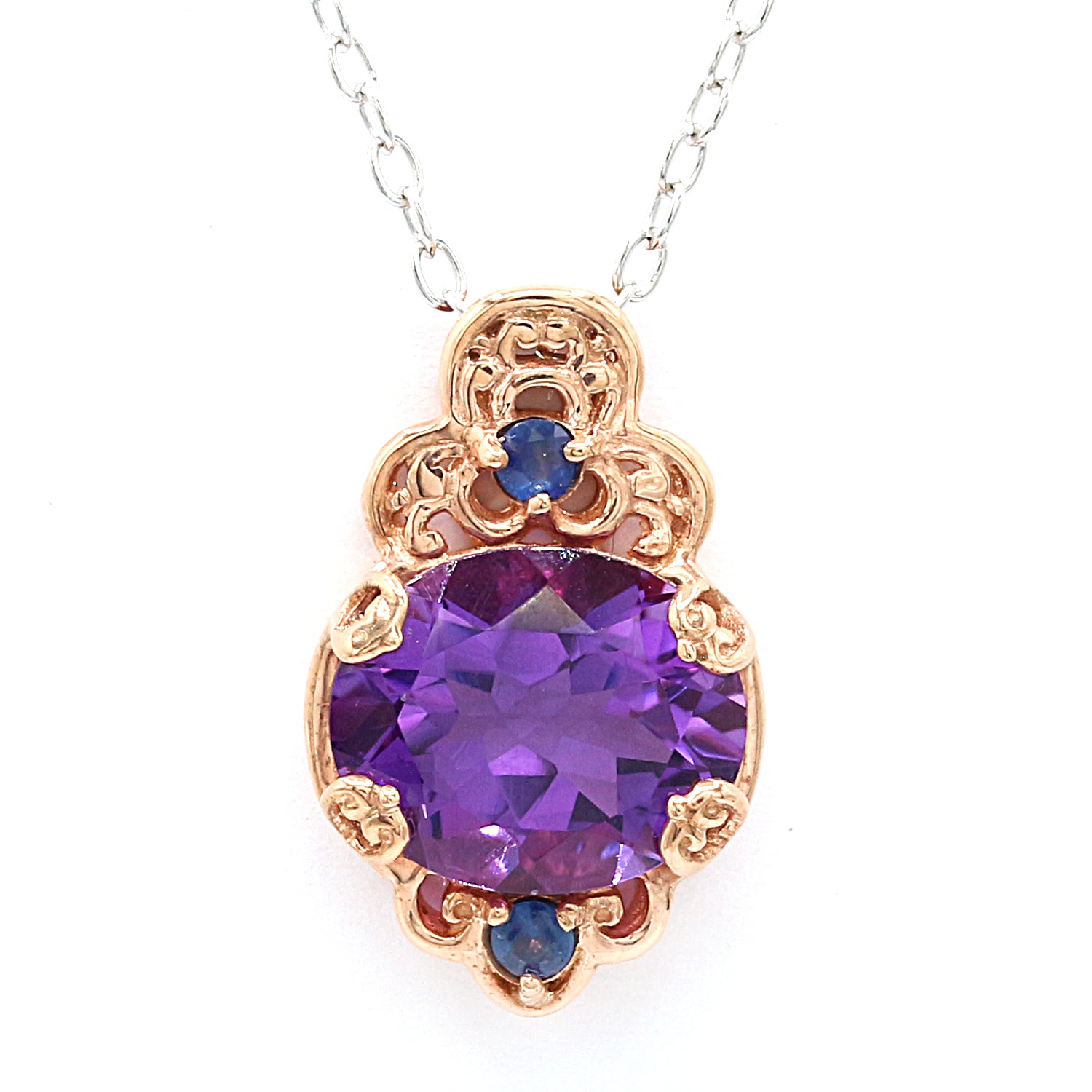 Gems en Vogue 3.73ctw Namibian Amethyst & Blue Sapphire Pendant