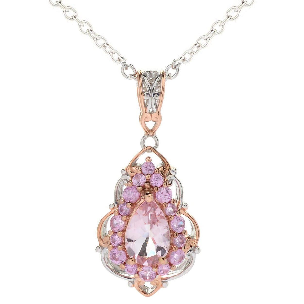 Gems en Vogue 1.70ctw Morganite & Pink Sapphire Pendant