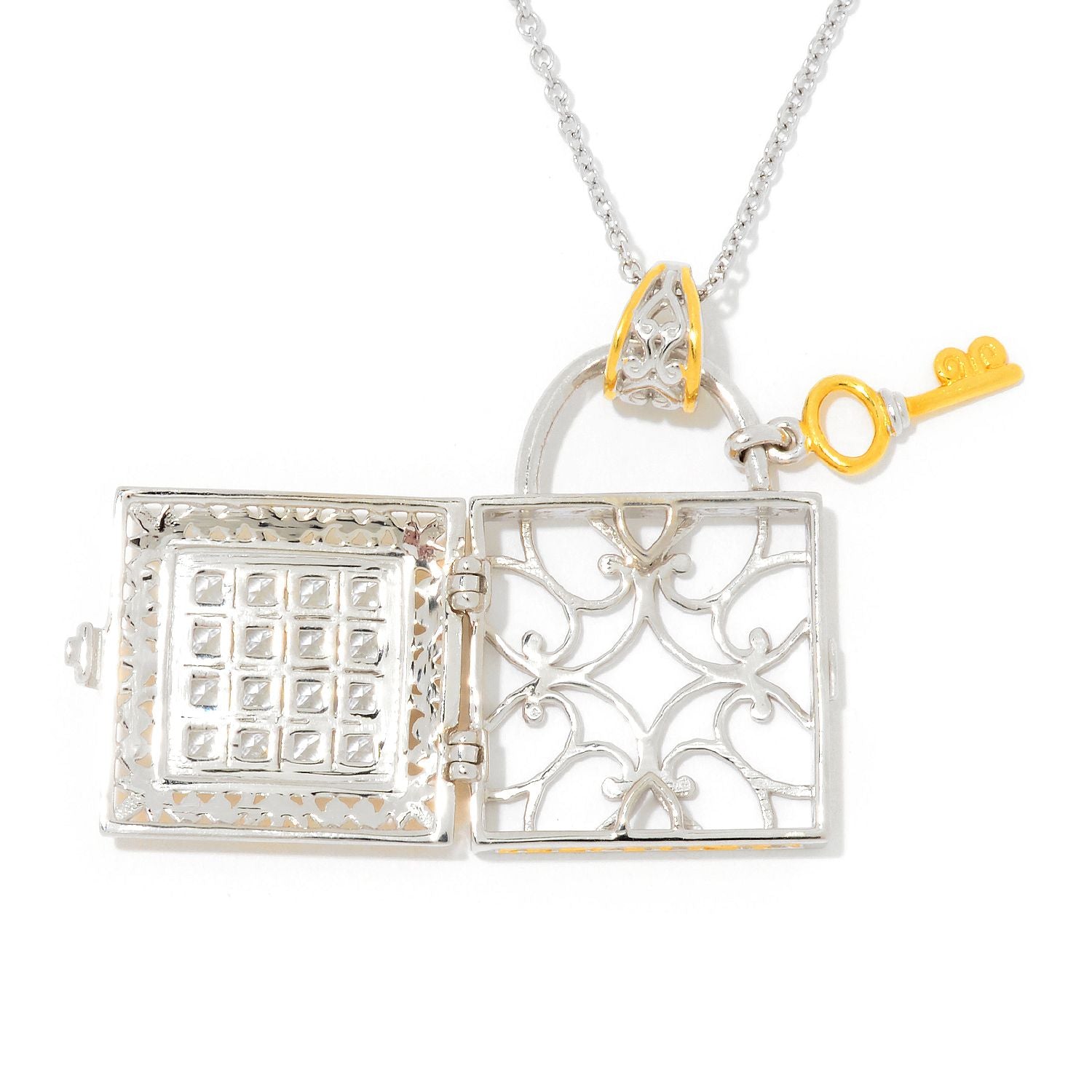 Gems en Vogue 3.36ctw White Zircon Padlock Locket Pendant