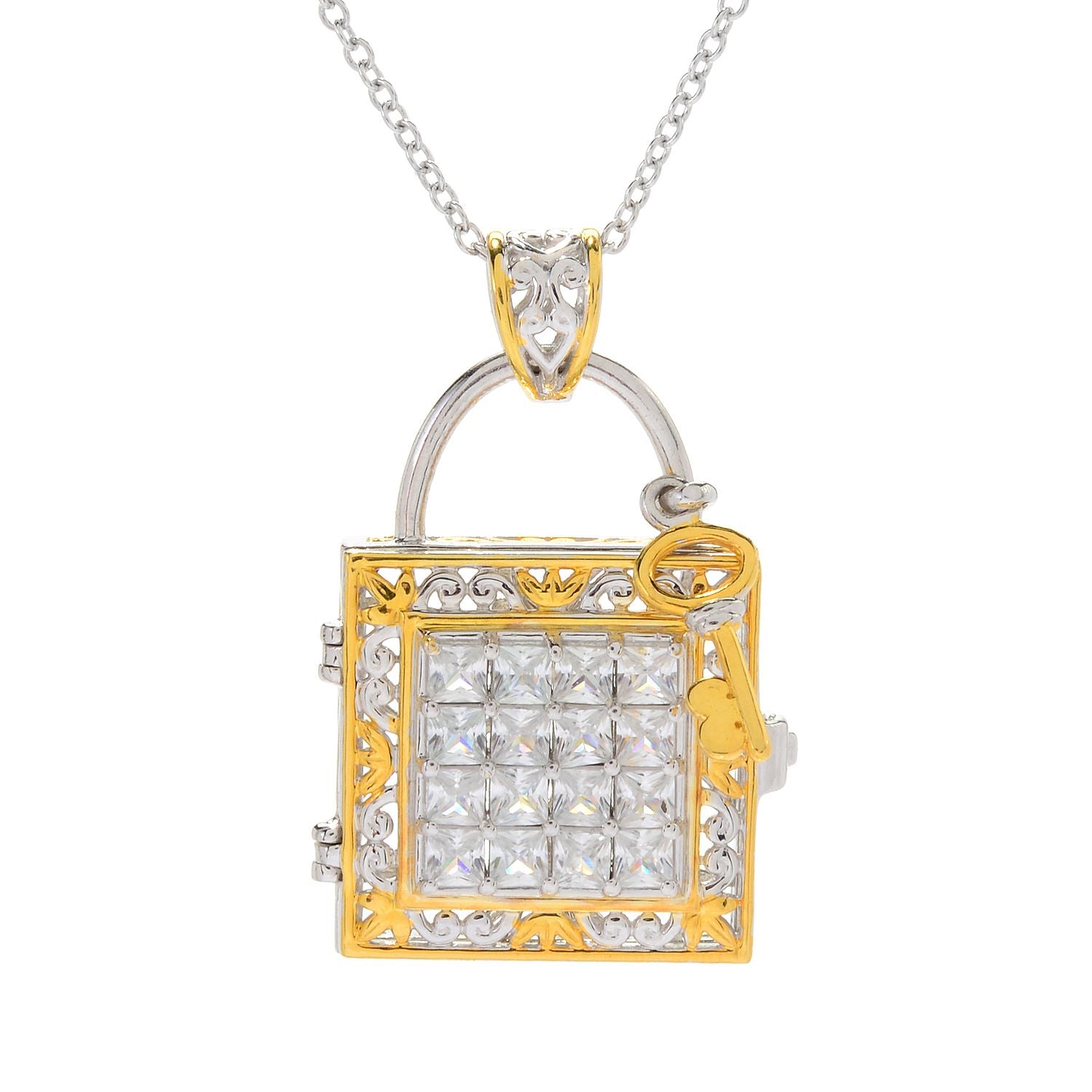 Gems en Vogue 3.36ctw White Zircon Padlock Locket Pendant
