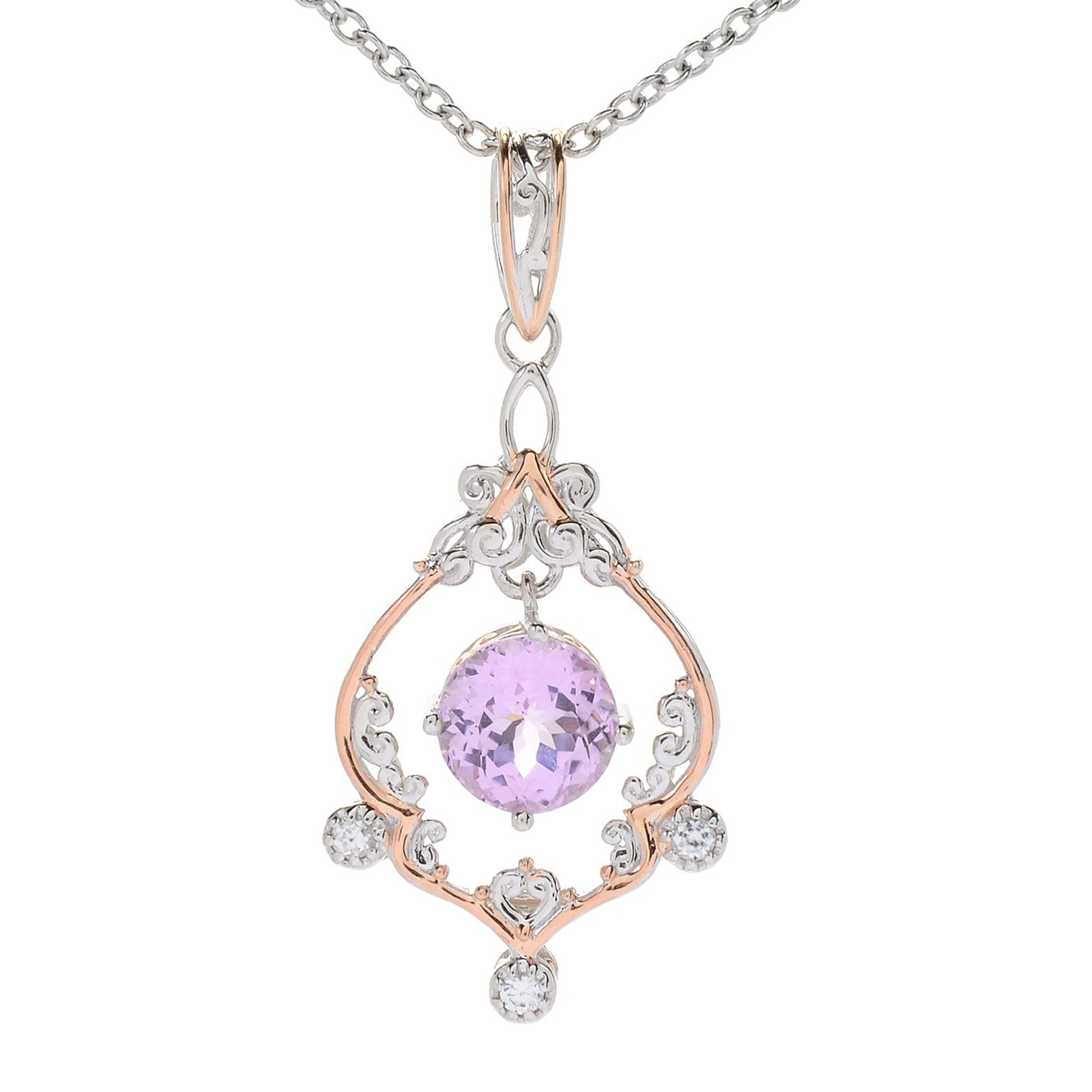 Gems en Vogue 1.90ctw Kunzite & White Zircon Pendant