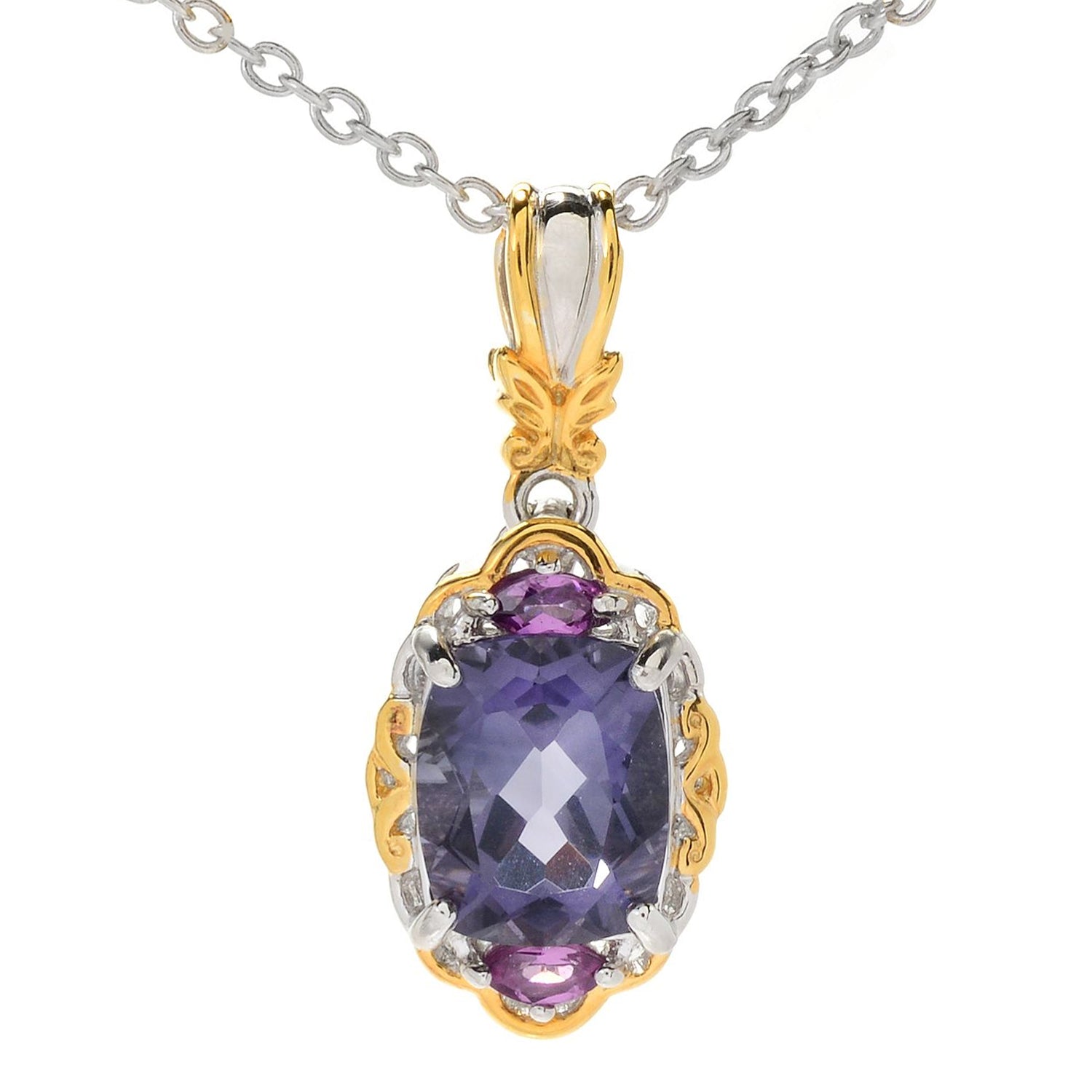 Gems en Vogue 2.25ctw Blue Amethyst & Purple Garnet Pendant