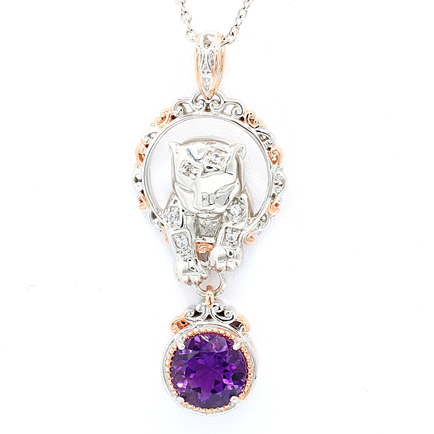 Gems en Vogue 3.48ctw Namibian Amethyst & White Zircon Panther Pendant