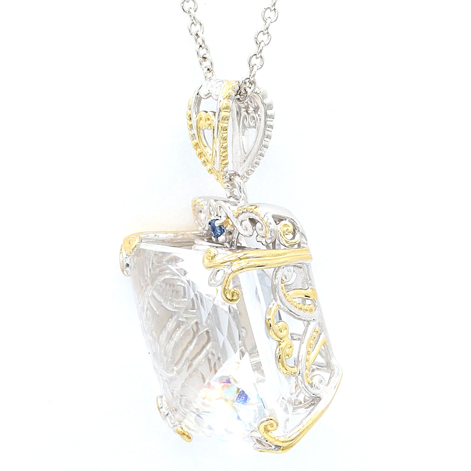 Gems en Vogue 37.14ctw Clear Quartz & Blue Sapphire Honker Pendant