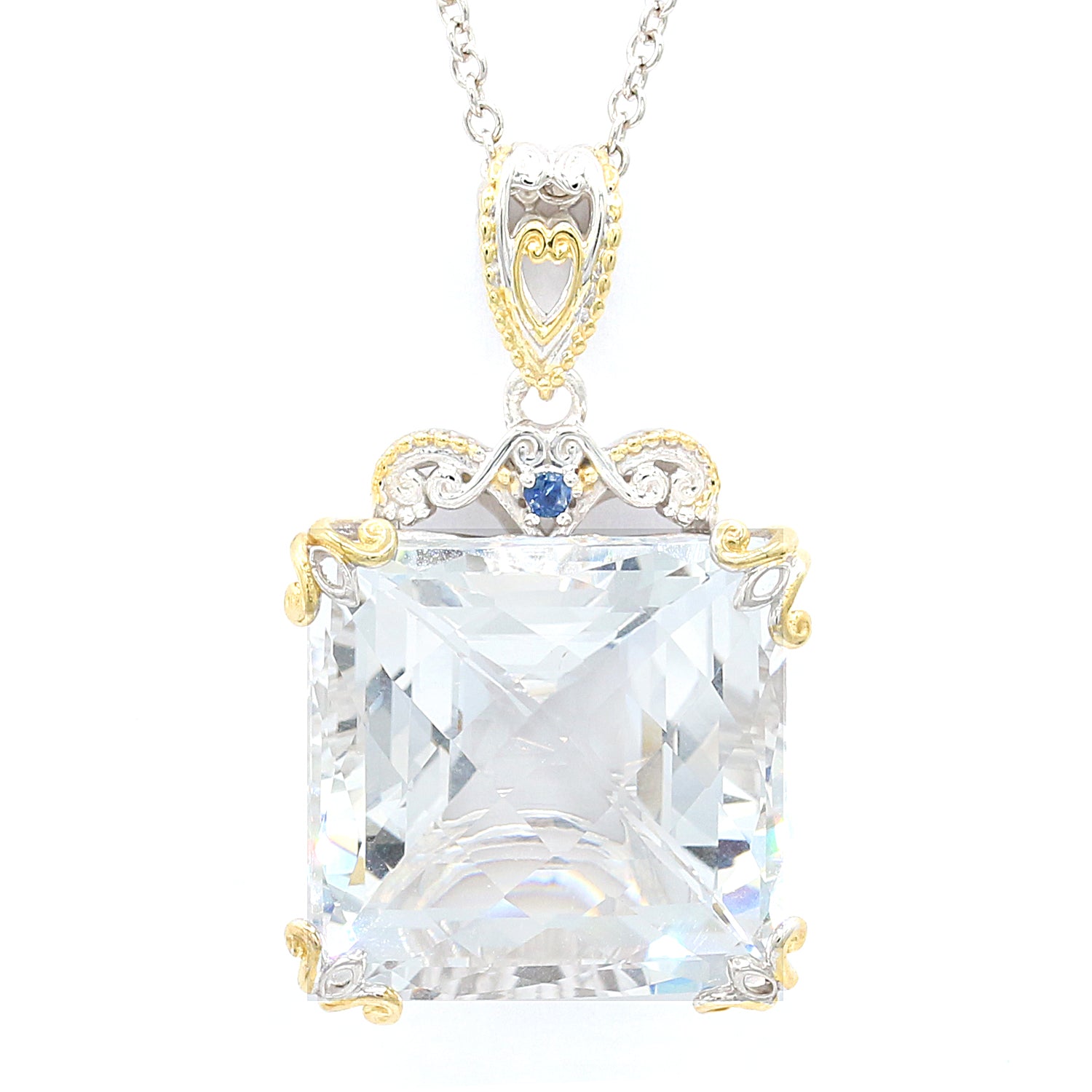 Gems en Vogue 37.14ctw Clear Quartz & Blue Sapphire Honker Pendant