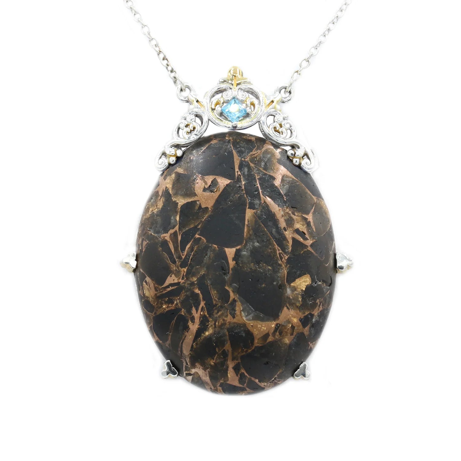 Gems en Vogue Choice of Composite Stone Bronze Turquoise & Aquamarine Pendant