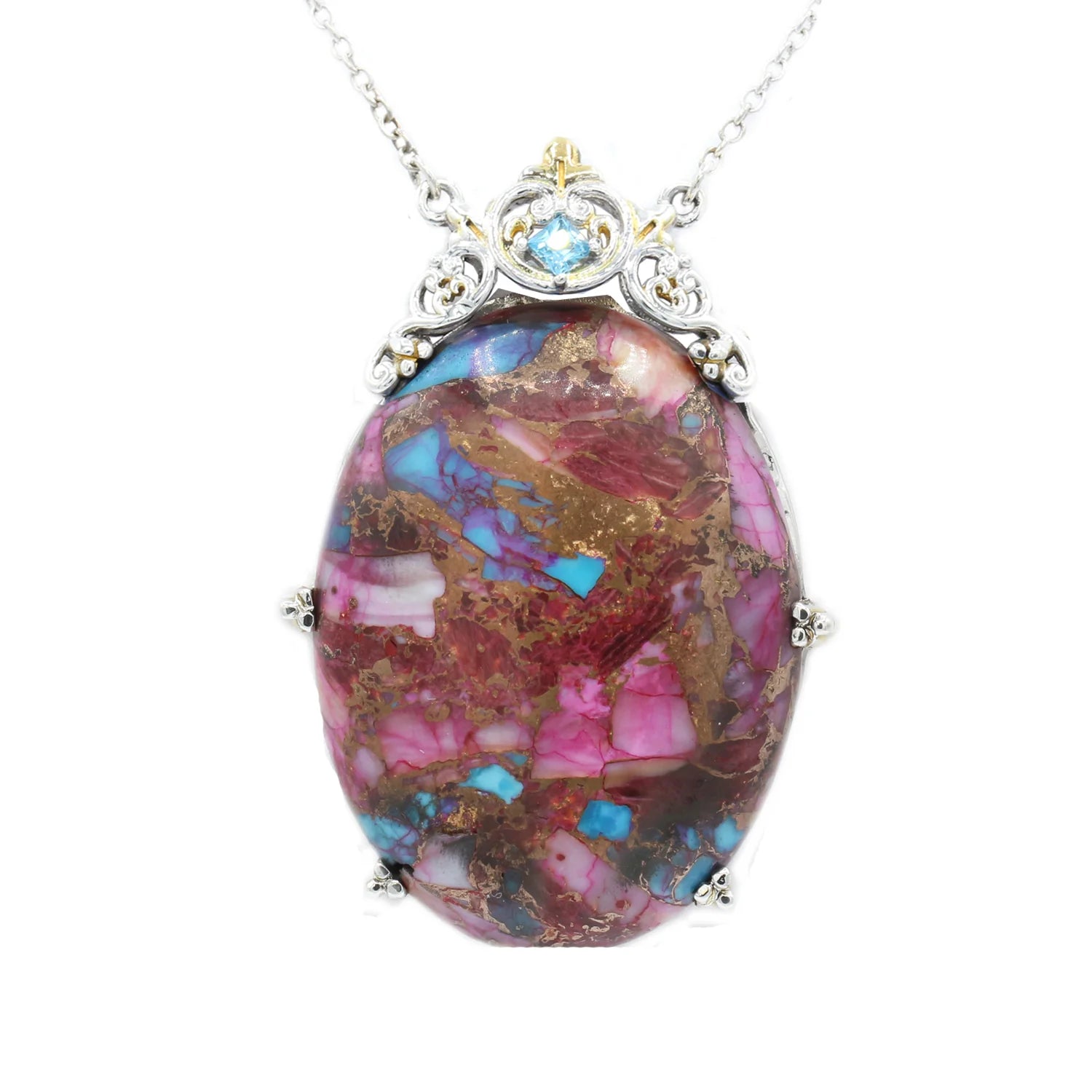 Gems en Vogue Choice of Composite Stone Bronze Turquoise & Aquamarine Pendant