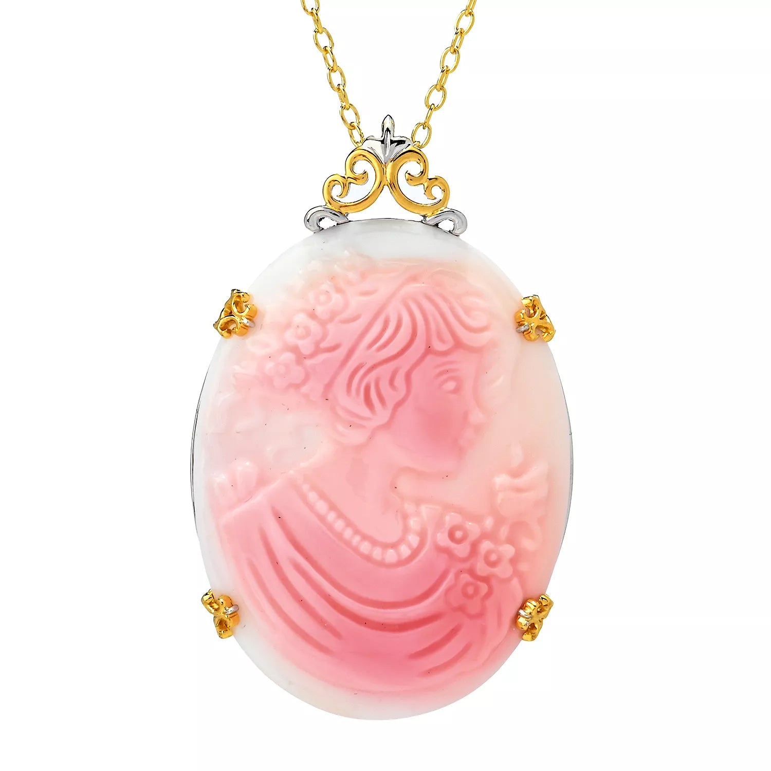 Gems en Vogue Pink Conch Shell Flower Portrait Pendant