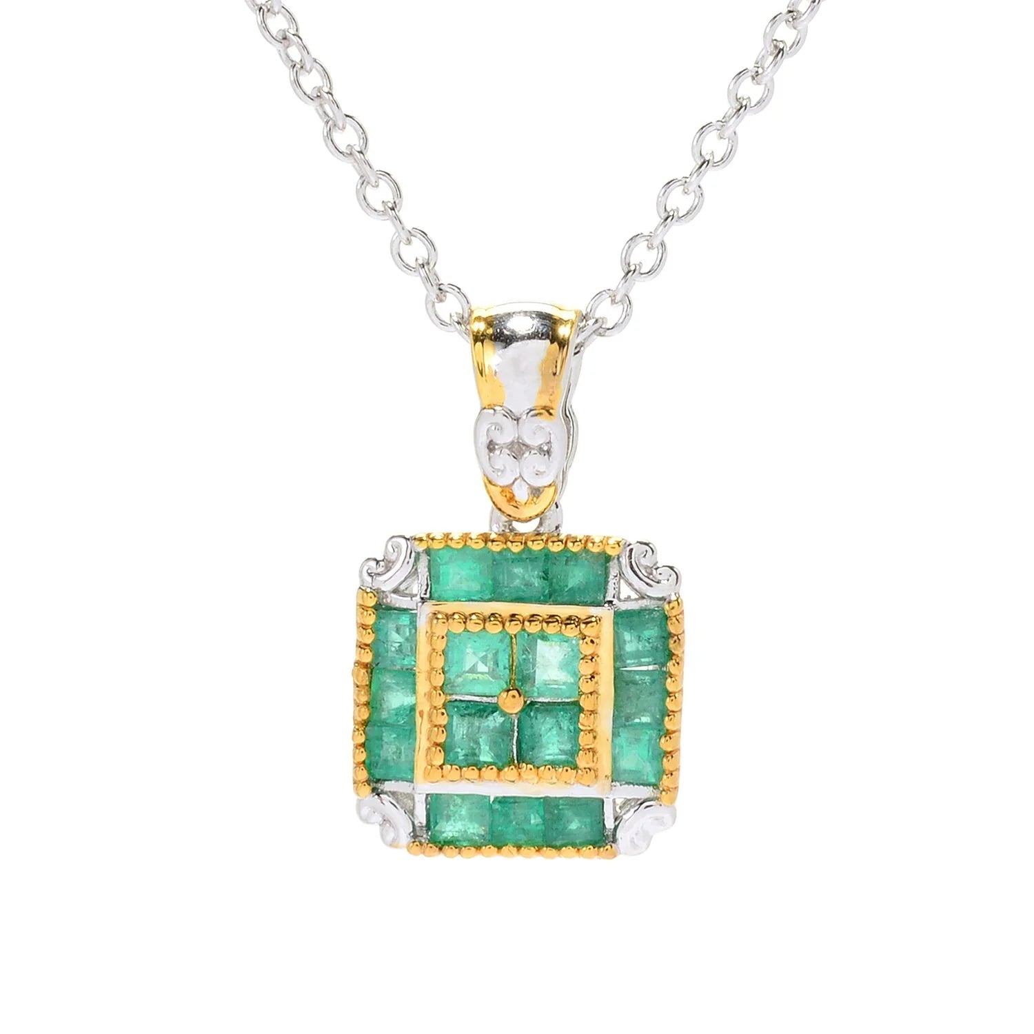 Gems en Vogue 0.86ctw Zambian Emerald Square Square Pendant