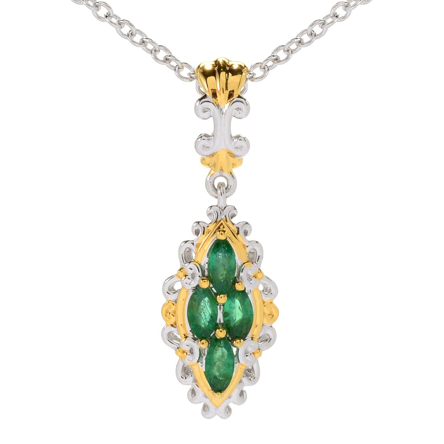 Gems en Vogue 0.64ctw Marquise Shaped Zambian Emerald Cluster Pendant