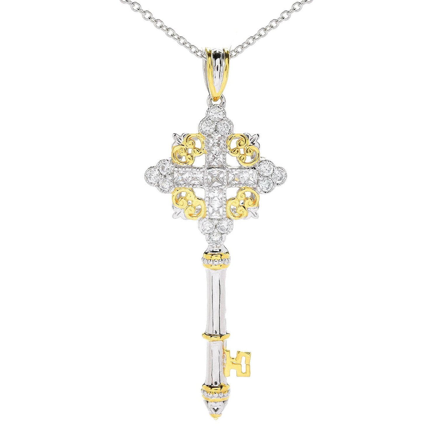 Gems en Vogue 2.20ctw White Zircon Key Pendant