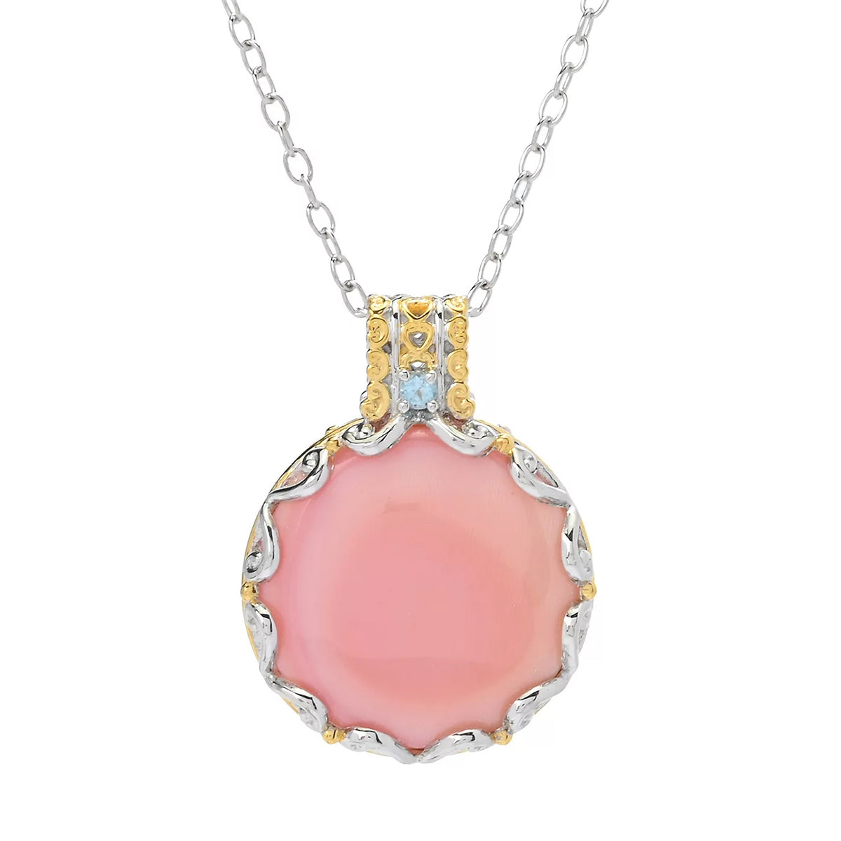 Gems en Vogue Pink Conch Shell & Swiss Blue Topaz Pendant