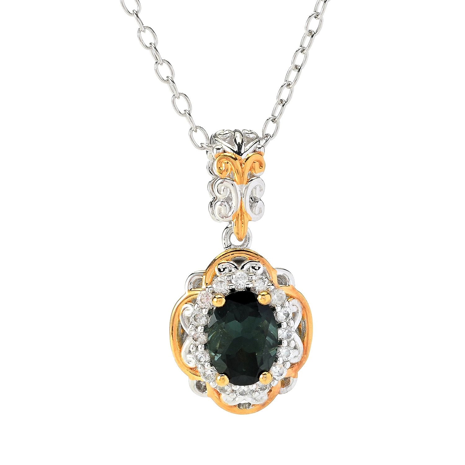 Gems en Vogue 1.60ctw Teal Tourmaline & White Zircon Pendant