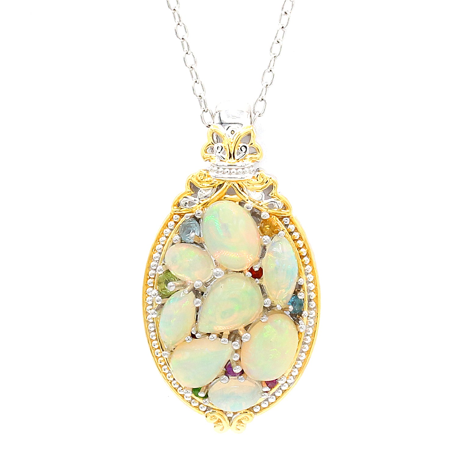 Gems en Vogue Ethiopian Opal & Multi Gemstones Cluster Pendant