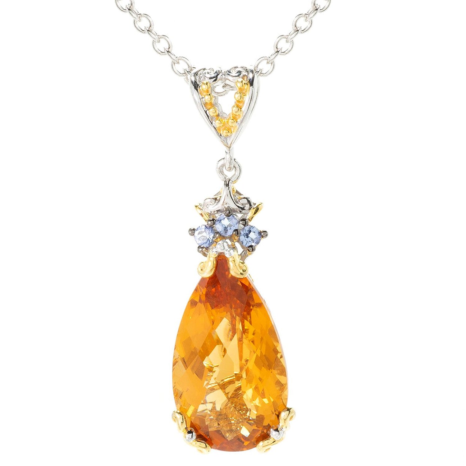 Gems en Vogue 6.62ctw Pearshaped Bolivian Fire Citrine & Tanzanite Pendant