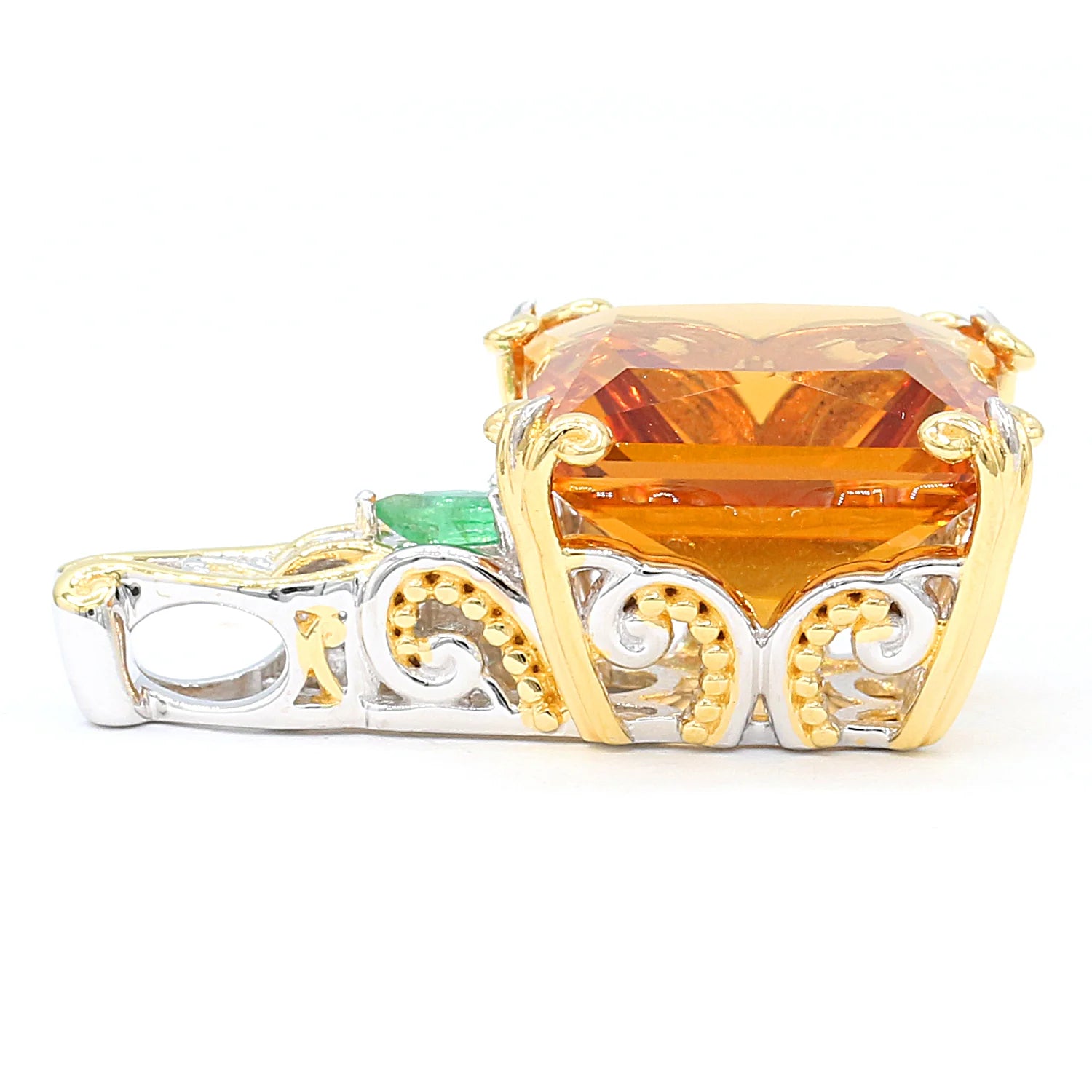 Gems en Vogue 17.37ctw Princess Cut Bolivian Citrine & Emerald Pendant