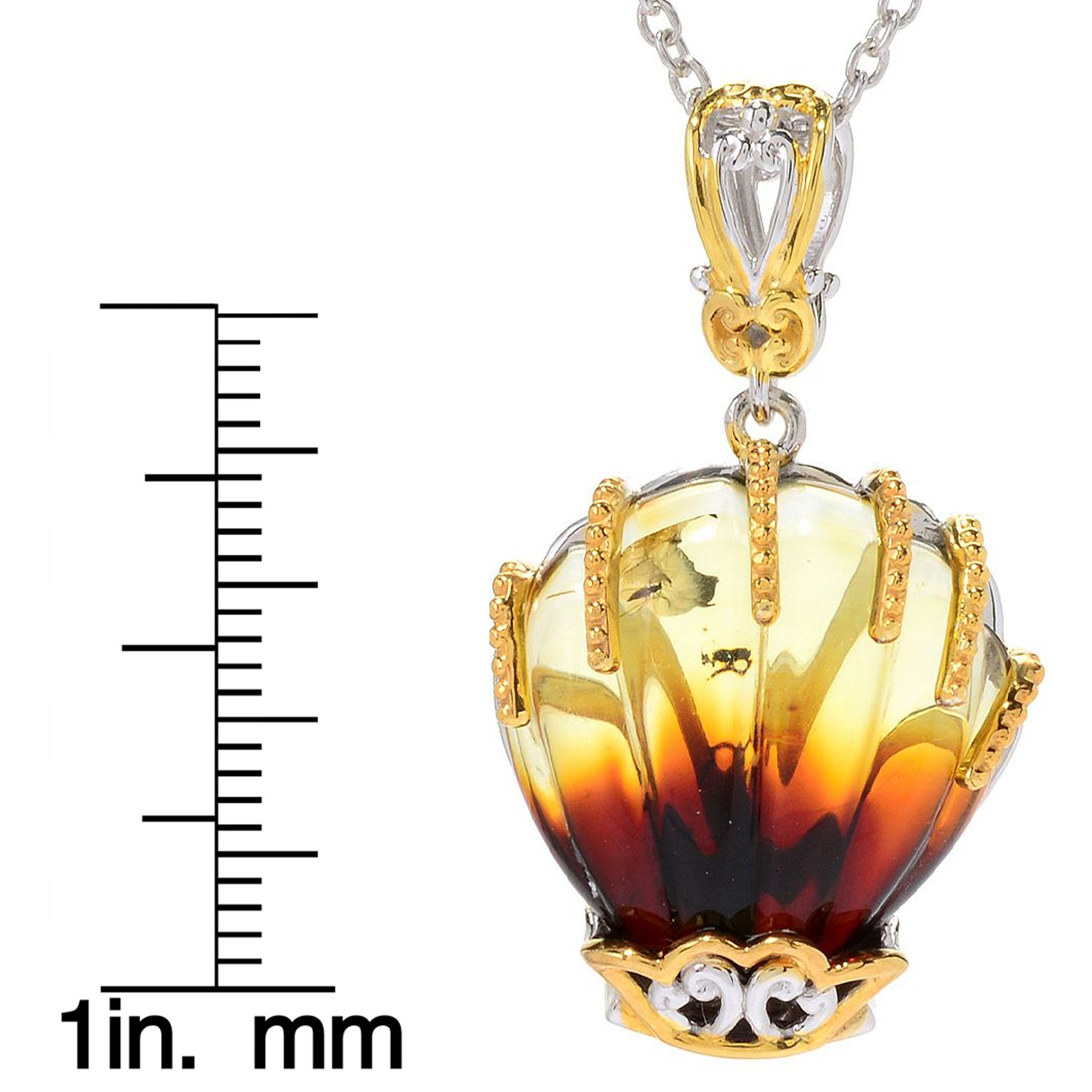 Gems en Vogue Carved Bi-Color Amber Clam Shell Pendant