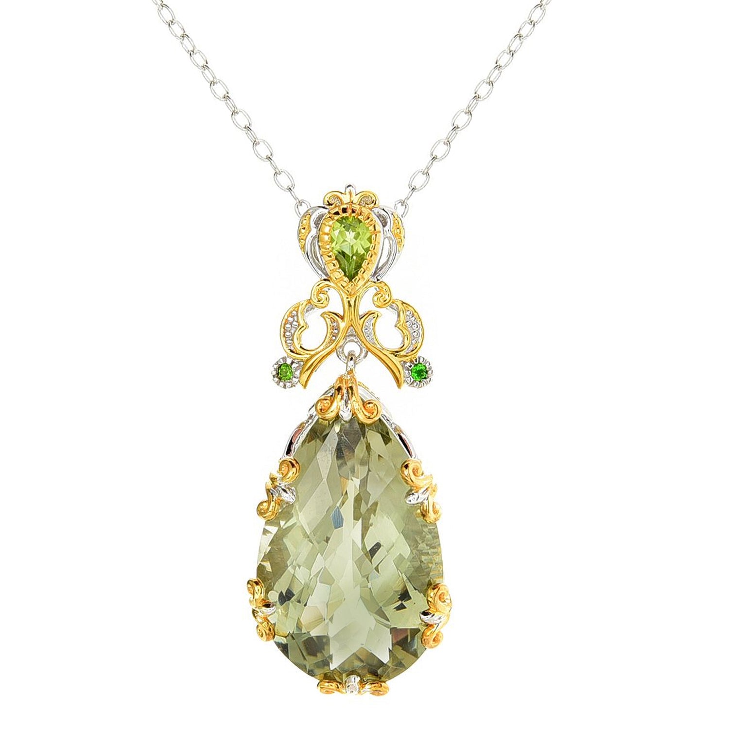 Gems en Vogue 22.46ctw Prasiolite, Peridot & Chrome Diopside Honker Pendant