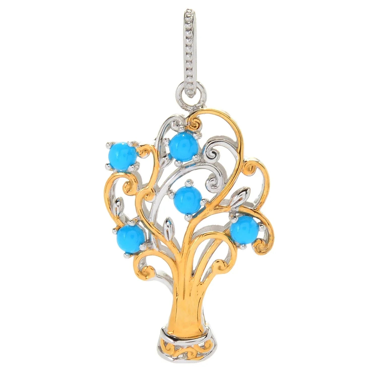 Gems en Vogue 0.75ctw Sleeping Beauty Turquoise 5-Stone Tree of Life Charm Pendant