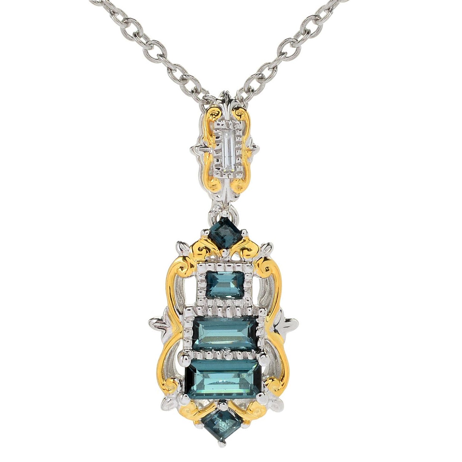 Gems en Vogue 0.80ctw Graduated Indicolite & Diamond Pendant