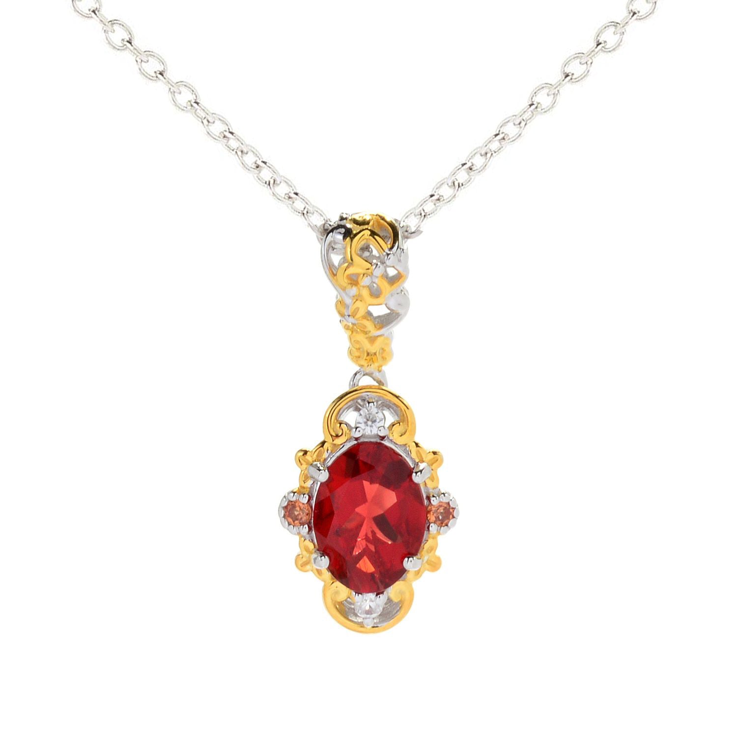 Gems en Vogue 24K Palladium Silver 1.02ctw Andesine, Orange Sapphire & White Zircon Pendant